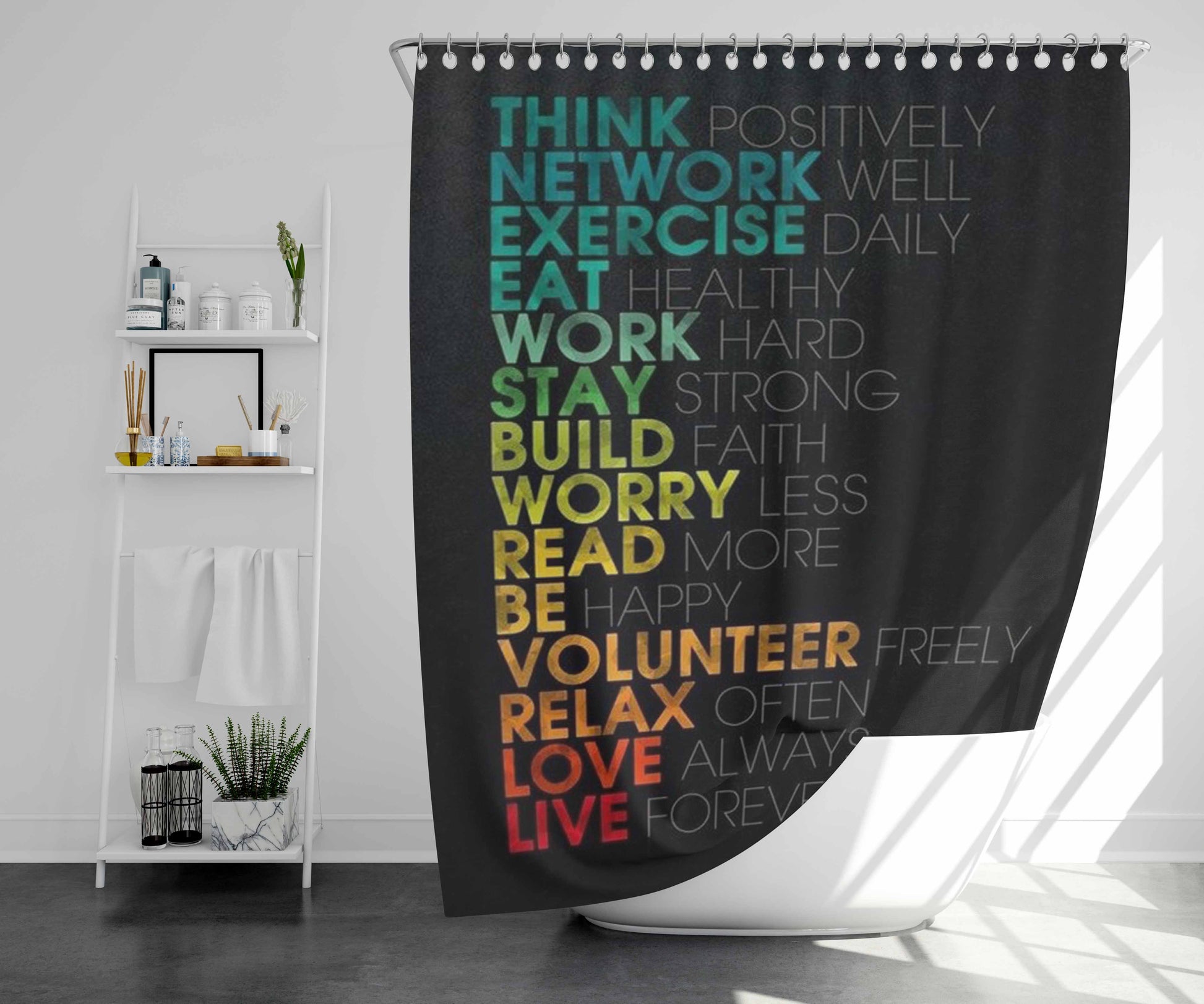 Think Positively 2 Bathroom Shower Curtain Fabric Waterproof | 66 X 72 Inch
