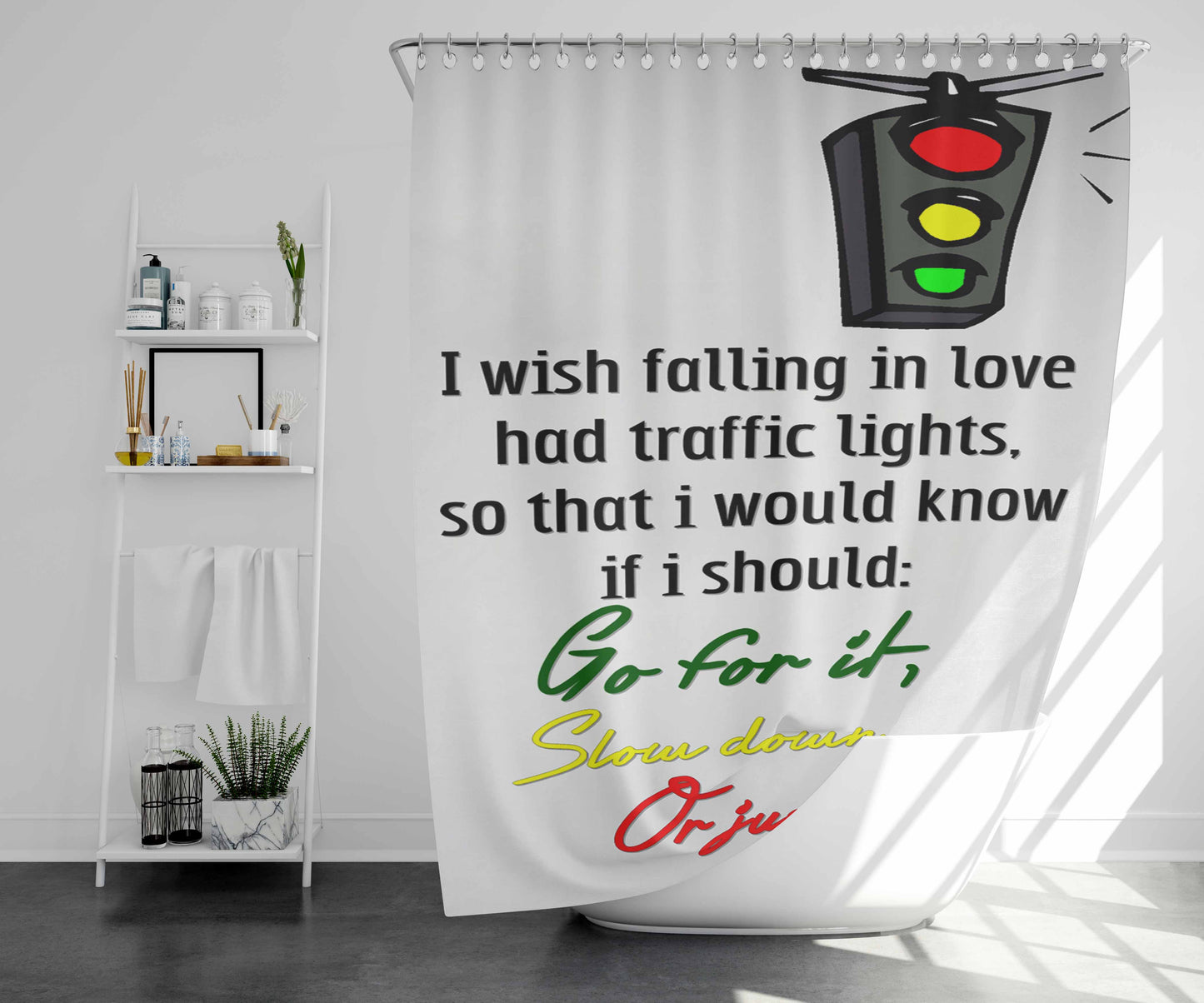Traffic Light Bathroom Shower Curtain Fabric Waterproof | 66 X 72 Inch