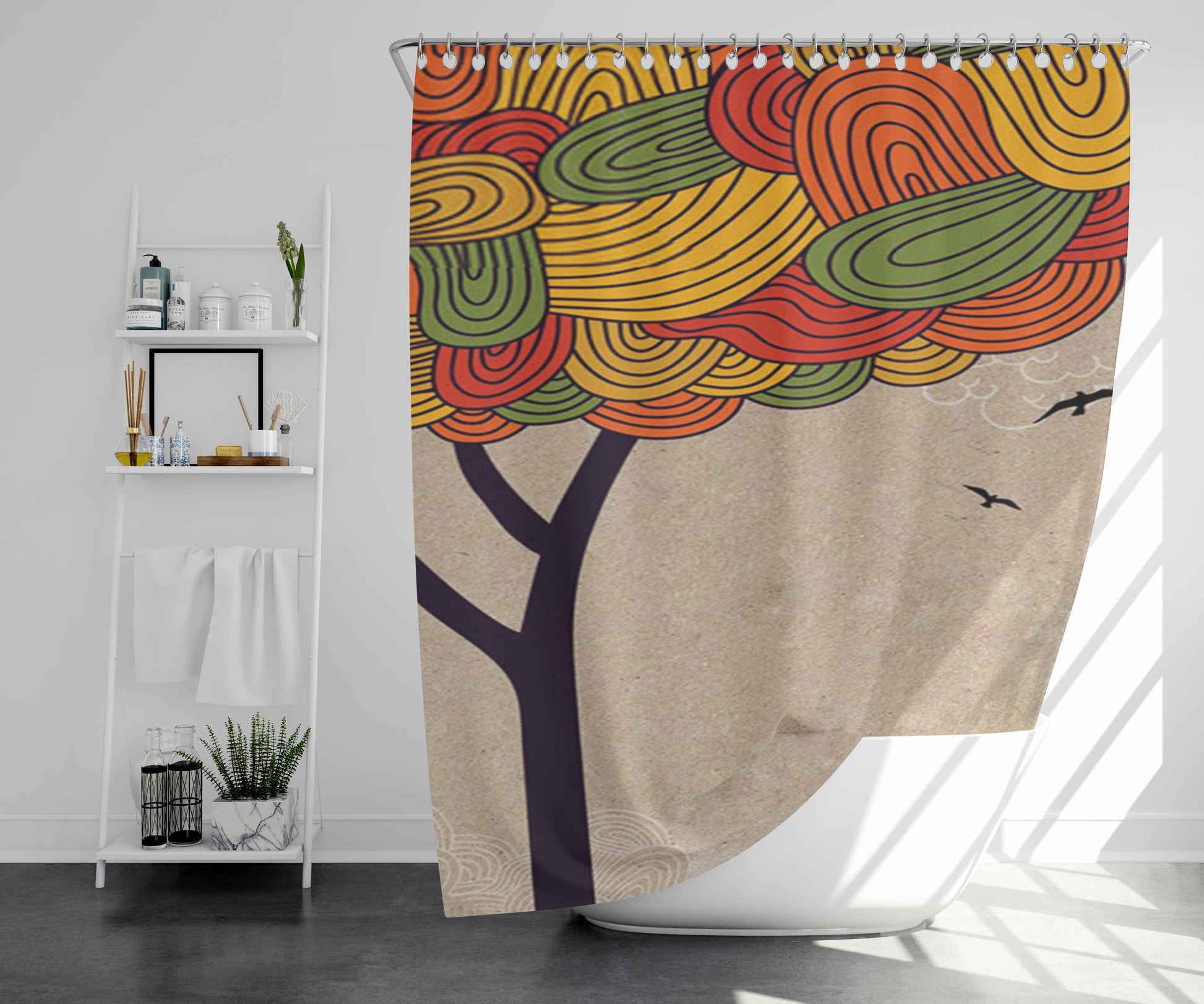 Tree Lamp Christmas Bathroom Shower Curtain Fabric Waterproof | 66 X 72 Inch