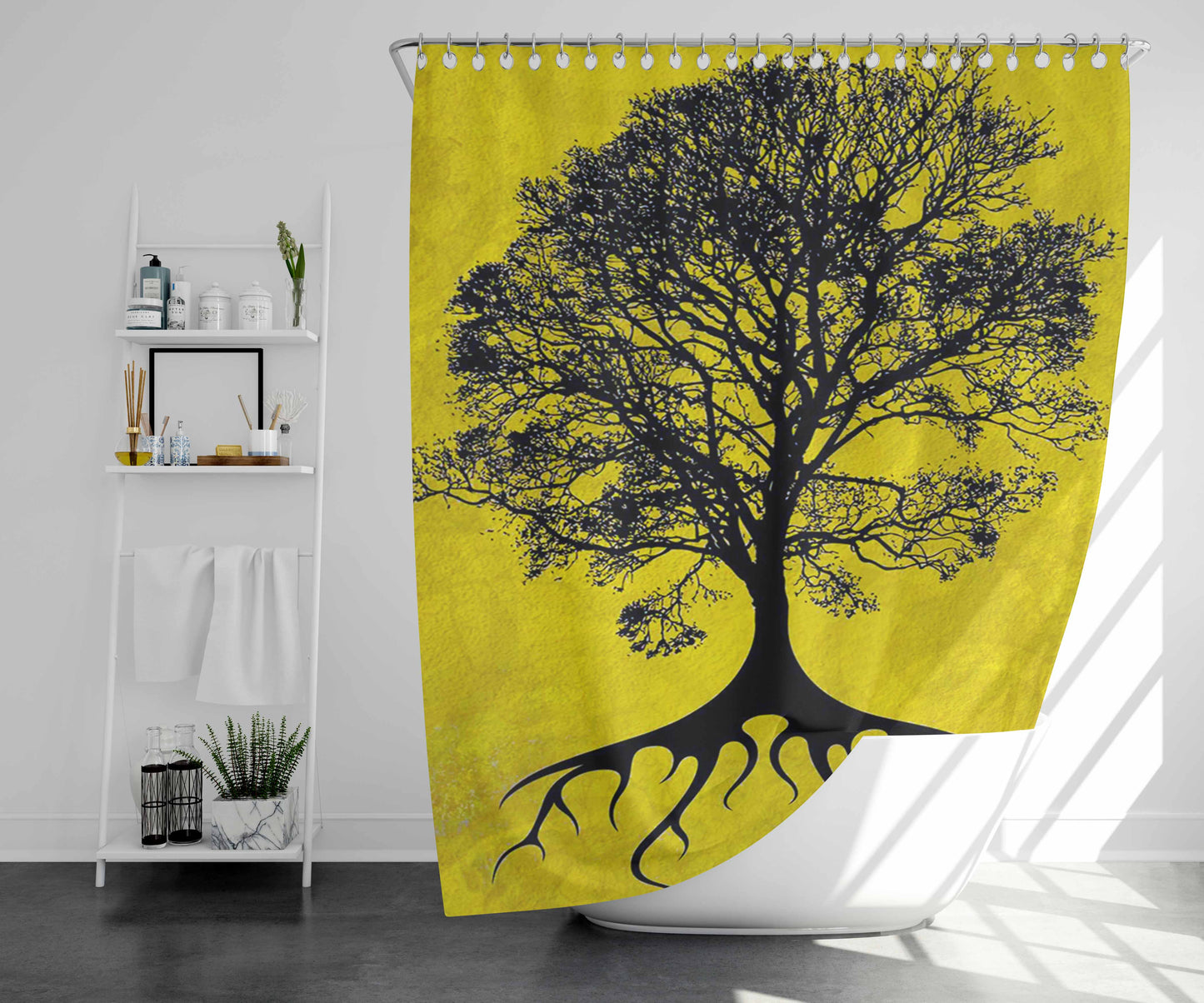 Tree Of Life Brown Bathroom Shower Curtain Fabric Waterproof | 66 X 72 Inch