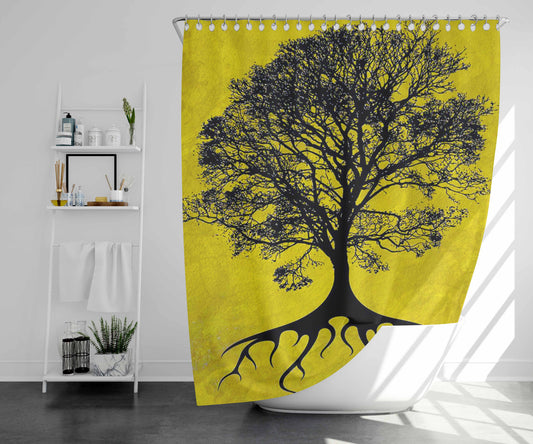 Tree Of Life Brown Bathroom Shower Curtain Fabric Waterproof | 66 X 72 Inch