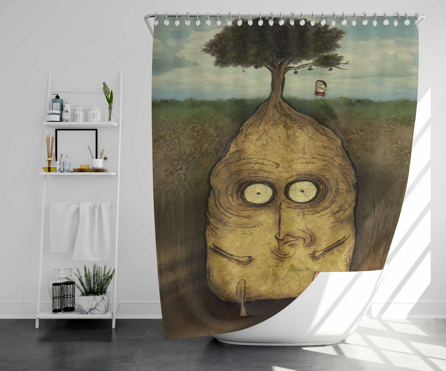 Tree On The Lost Island Bathroom Shower Curtain Fabric Waterproof | 66 X 72 Inch
