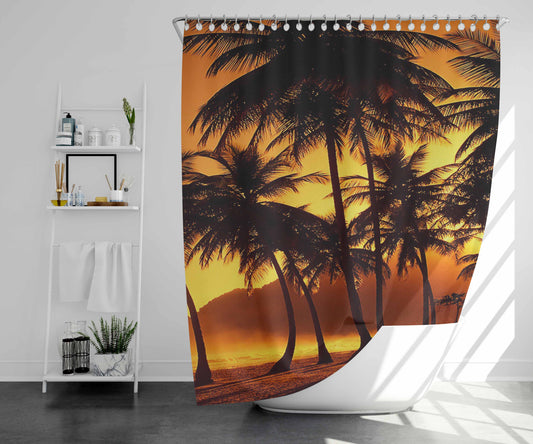 Tree Silhouette Bathroom Shower Curtain Fabric Waterproof | 66 X 72 Inch