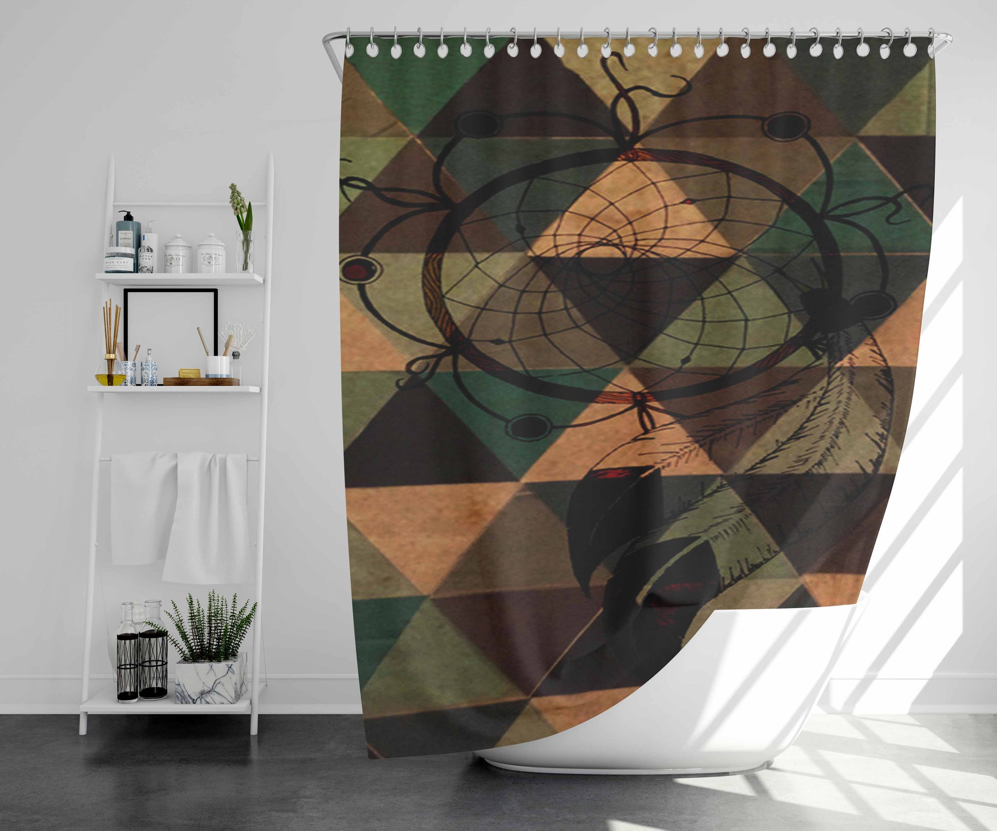 Triangel Dream Catcher Bathroom Shower Curtain Fabric Waterproof | 66 X 72 Inch