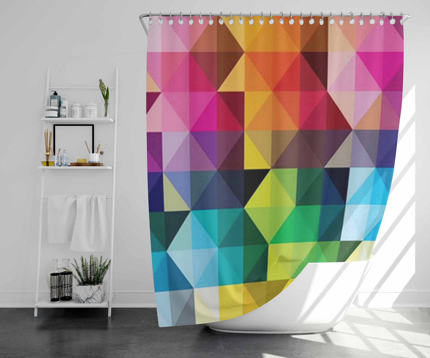 Triangel Fullcolor Bathroom Shower Curtain Fabric Waterproof | 66 X 72 Inch