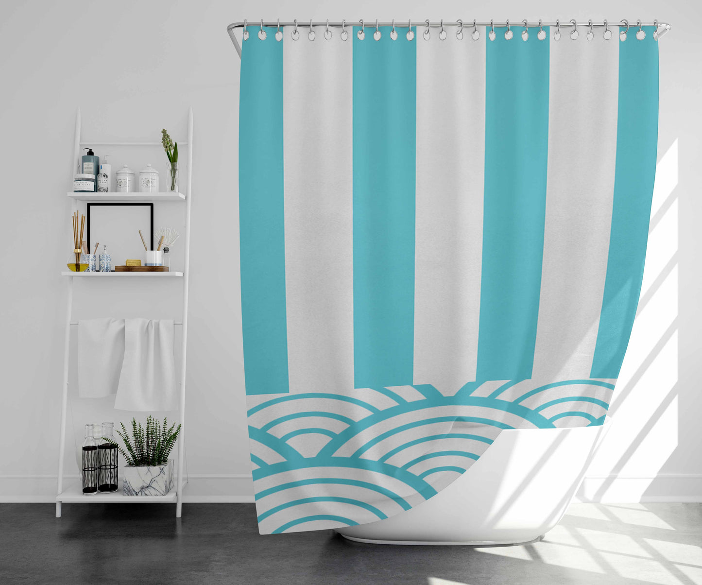 Tribal Blue Mansion Bathroom Shower Curtain Fabric Waterproof | 66 X 72 Inch