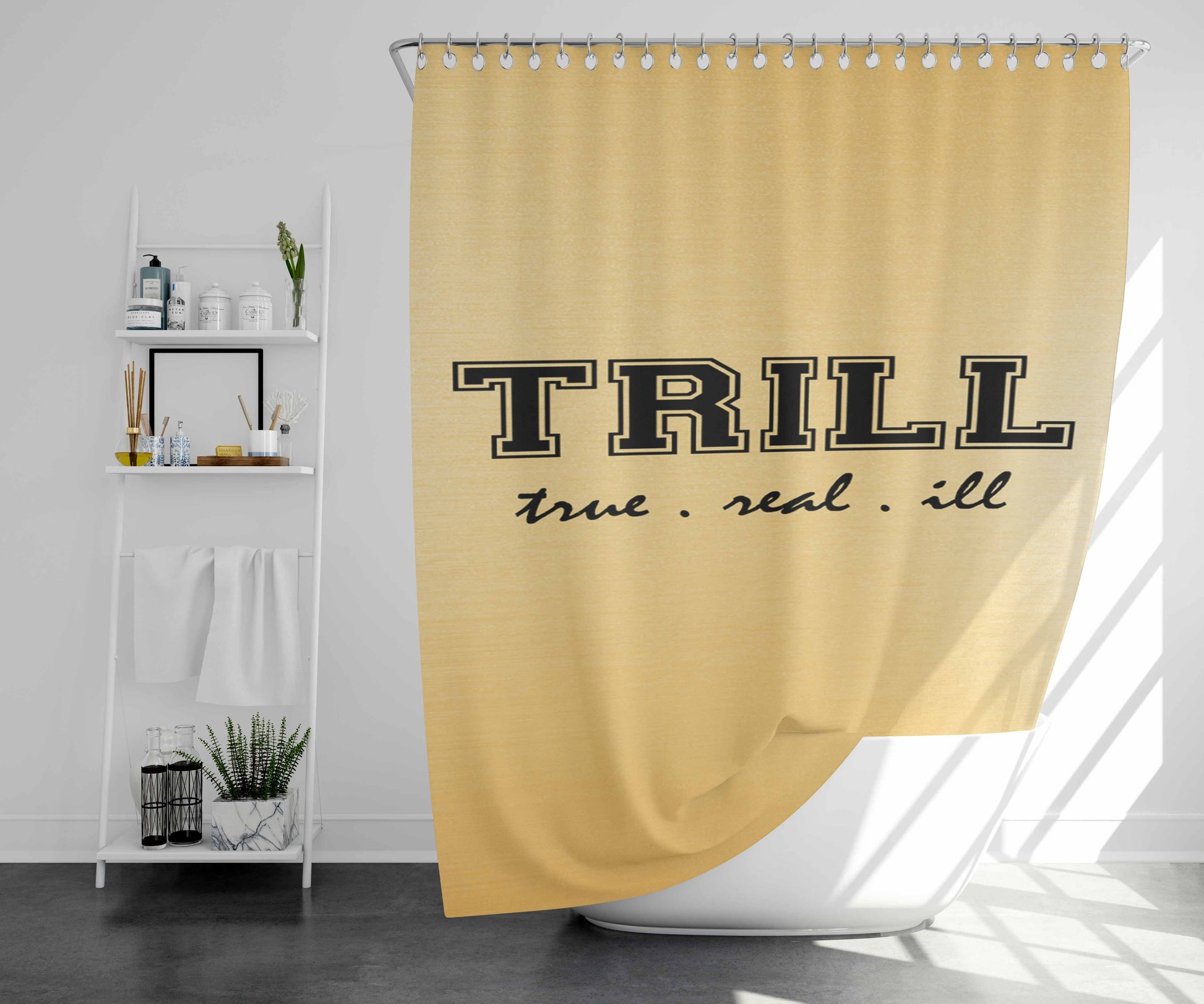 Trill Golden Bathroom Shower Curtain Fabric Waterproof | 66 X 72 Inch