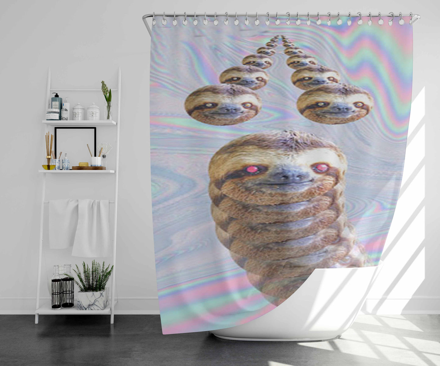 Trippy Sloth Heads Bathroom Shower Curtain Fabric Waterproof | 66 X 72 Inch