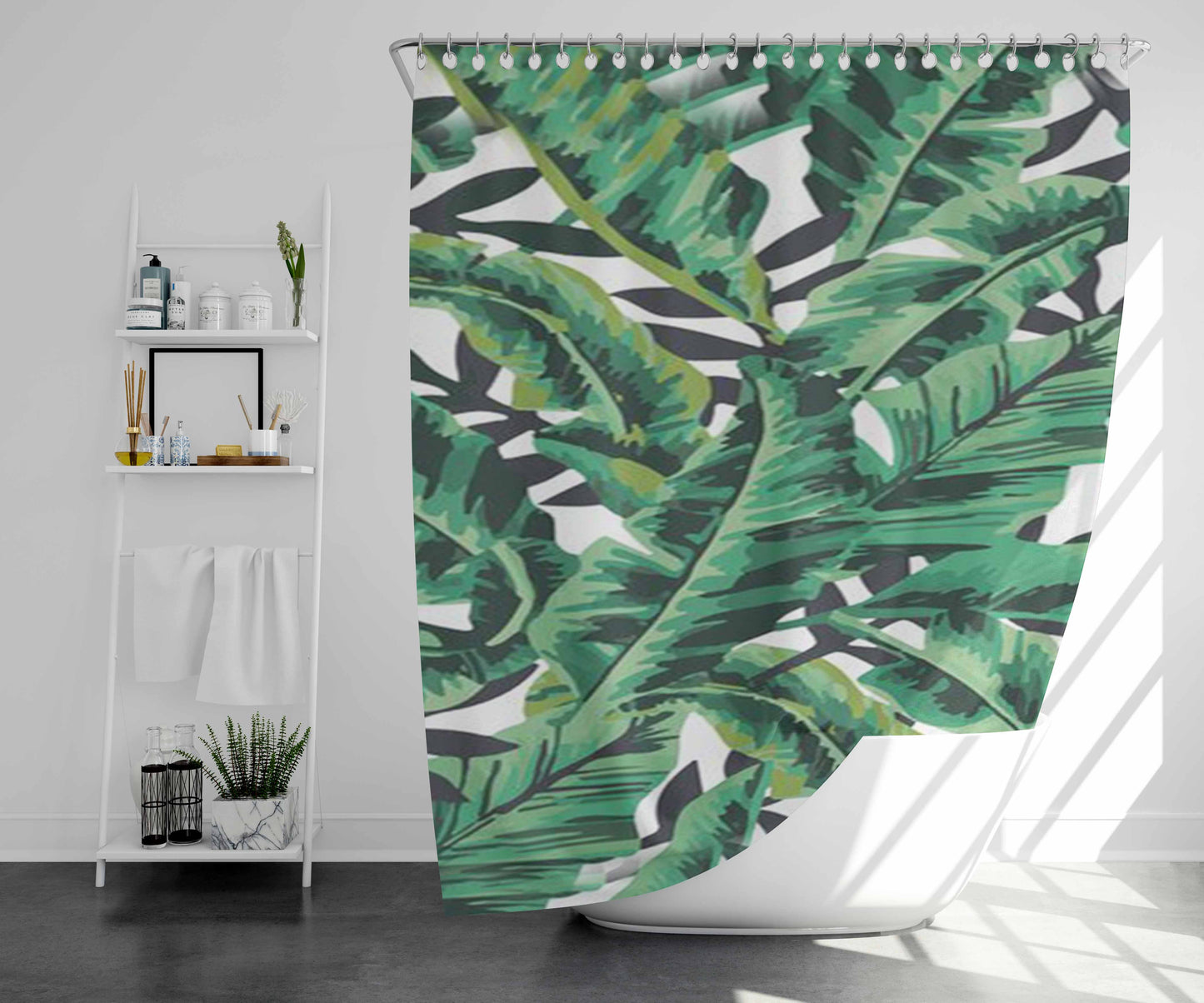 Tropical Banana Leaves Bathroom Shower Curtain Fabric Waterproof | 66 X 72 Inch