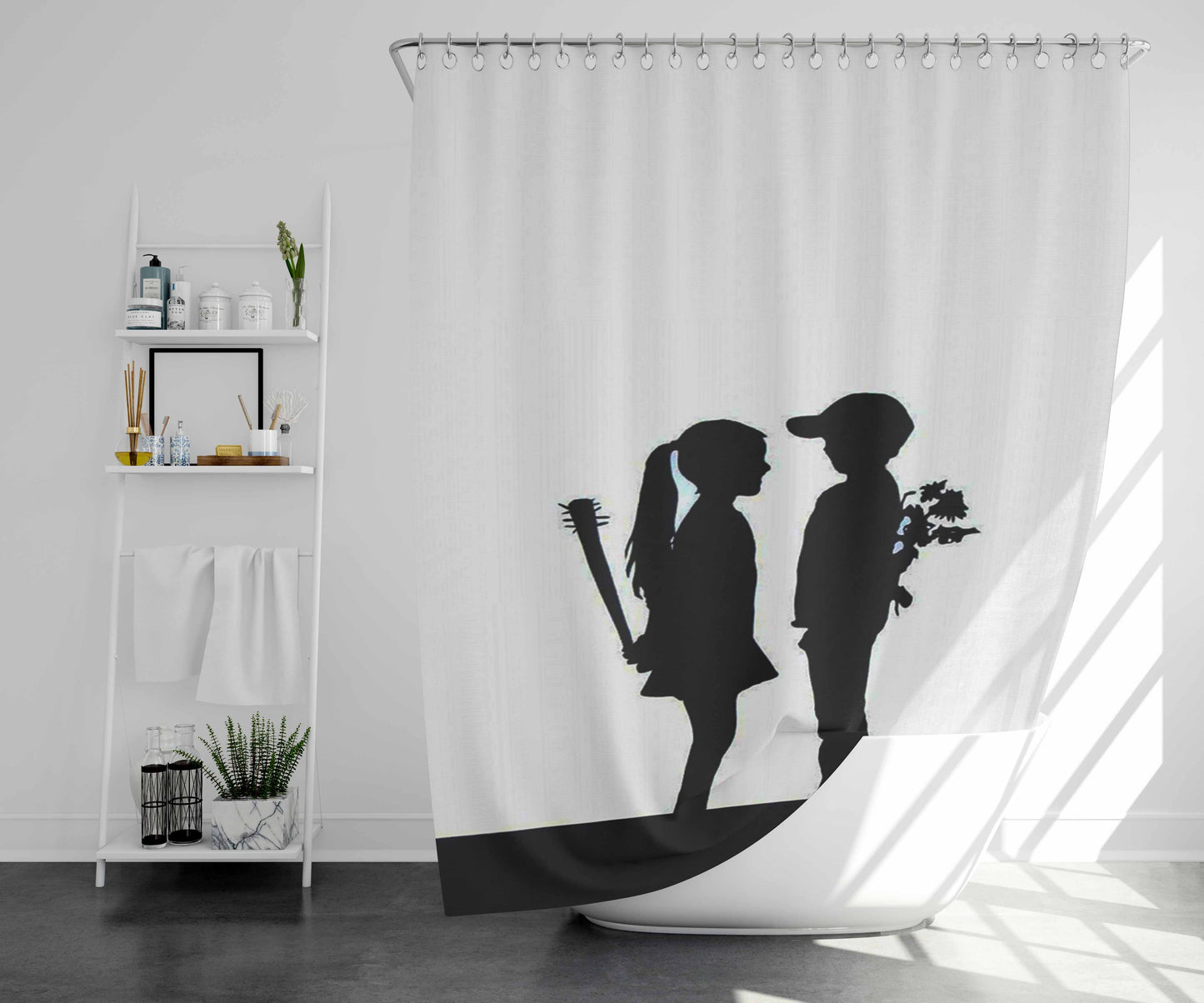 True Love Black White Bathroom Shower Curtain Fabric Waterproof | 66 X 72 Inch
