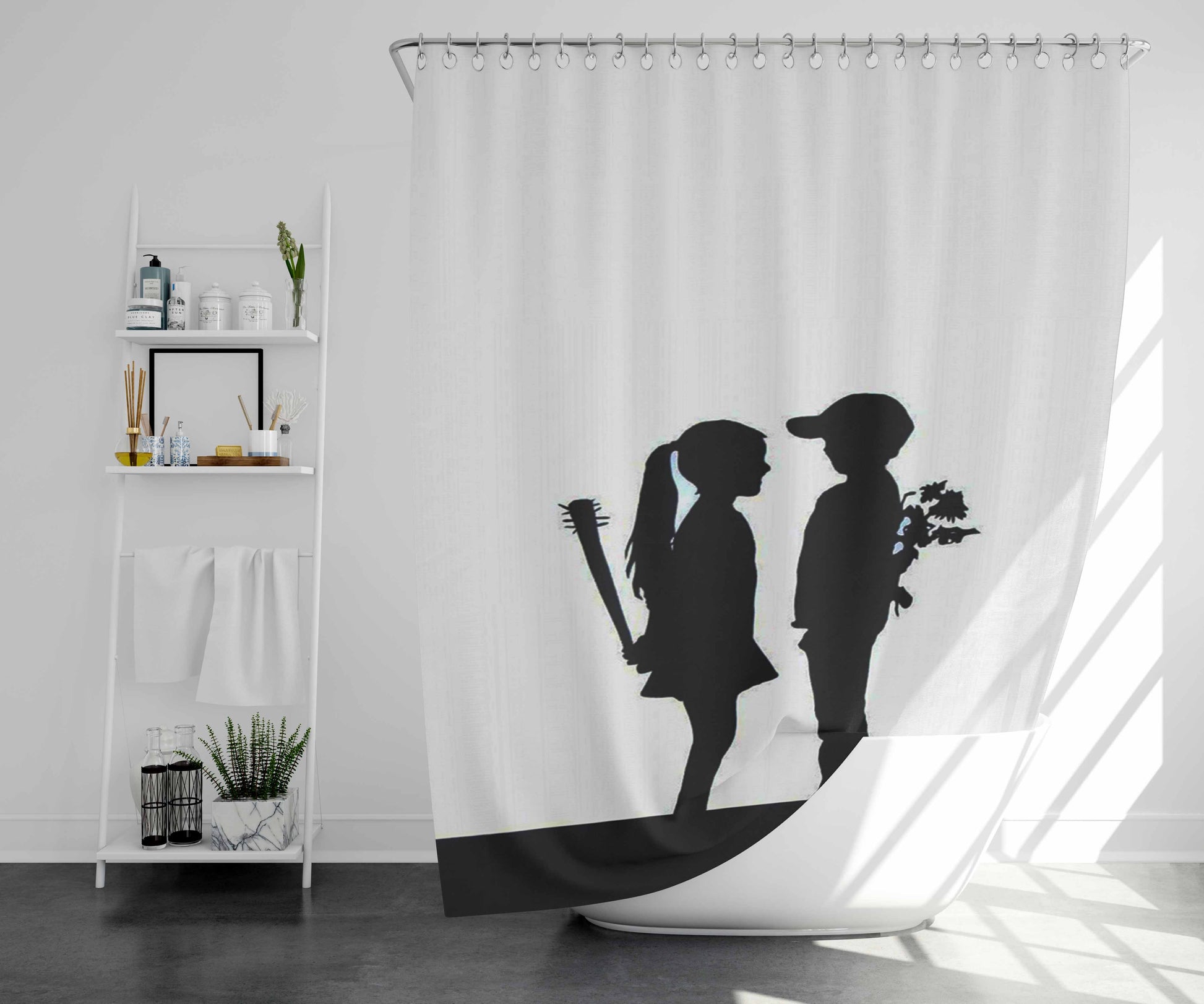 True Love Black White Bathroom Shower Curtain Fabric Waterproof | 66 X 72 Inch