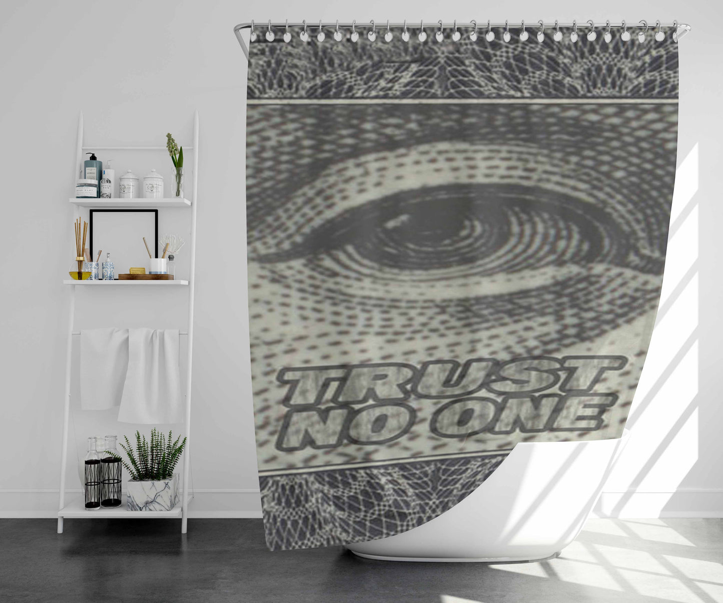 Trust No One Bathroom Shower Curtain Fabric Waterproof | 66 X 72 Inch