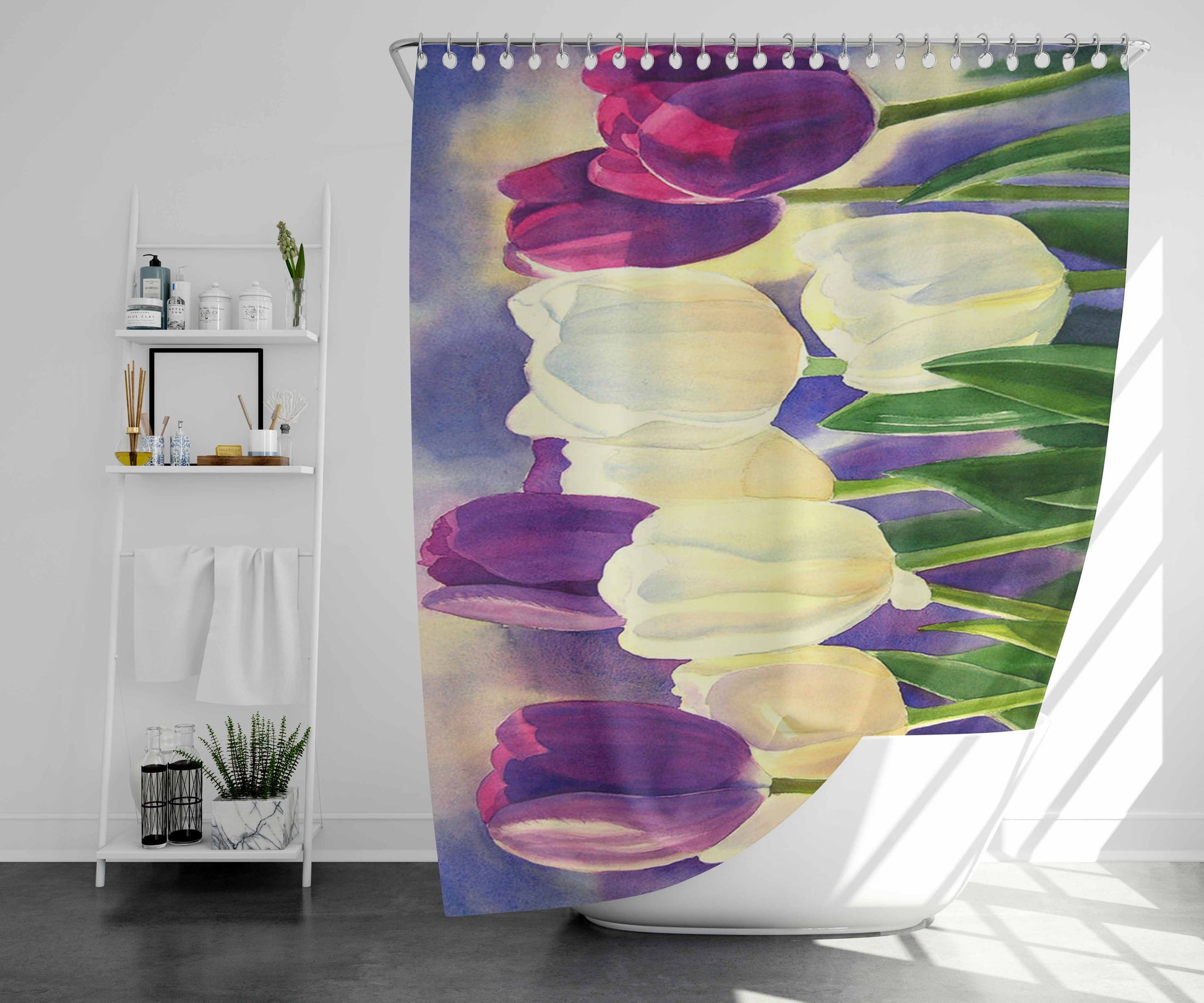 Tulips Bathroom Shower Curtain Fabric Waterproof | 66 X 72 Inch