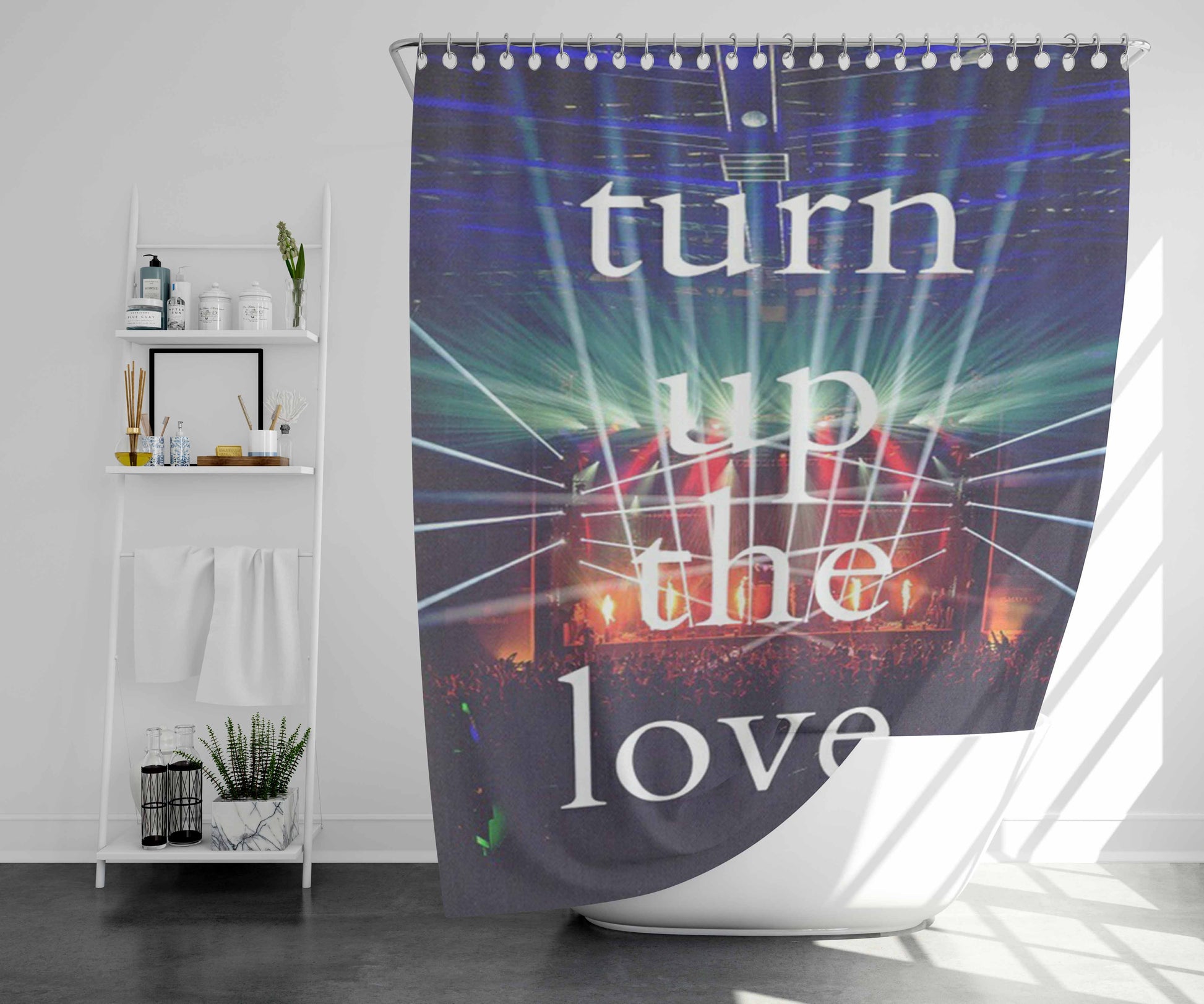 Turn Up The Love Bathroom Shower Curtain Fabric Waterproof | 66 X 72 Inch
