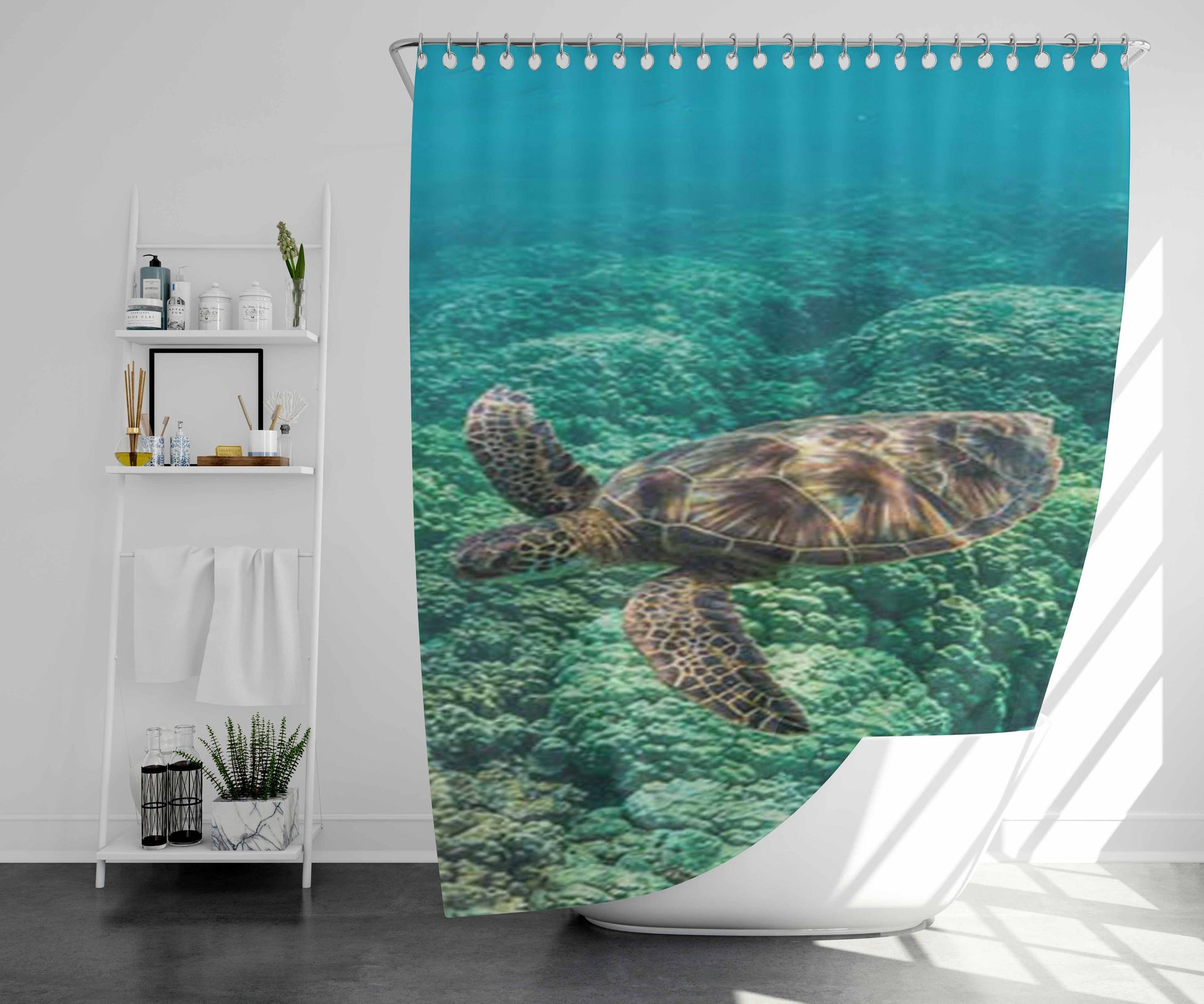 Turtle Blue Green Bathroom Shower Curtain Fabric Waterproof | 66 X 72 Inch
