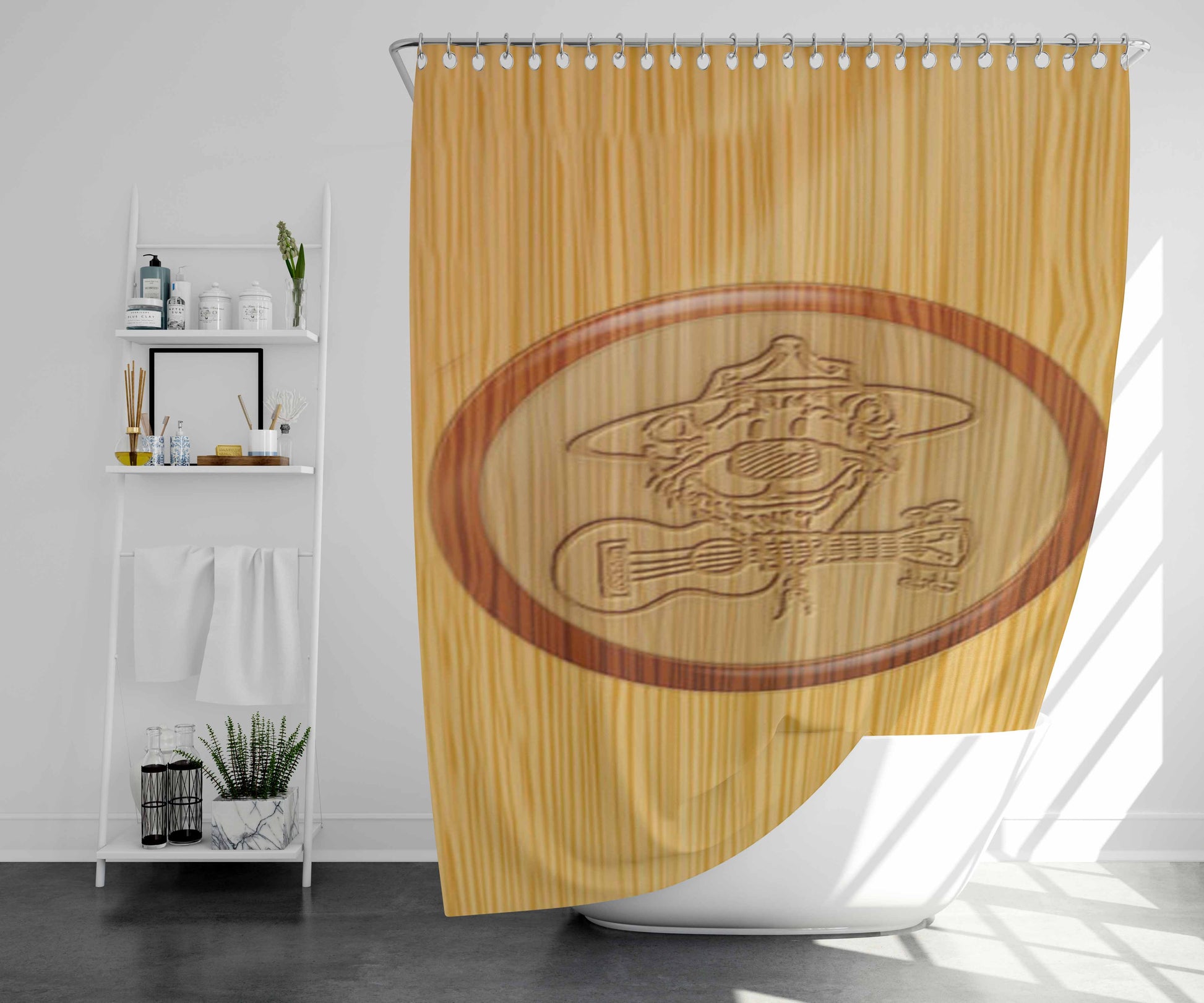 Ukulele Rangers Bear Logo Bathroom Shower Curtain Fabric Waterproof | 66 X 72 Inch