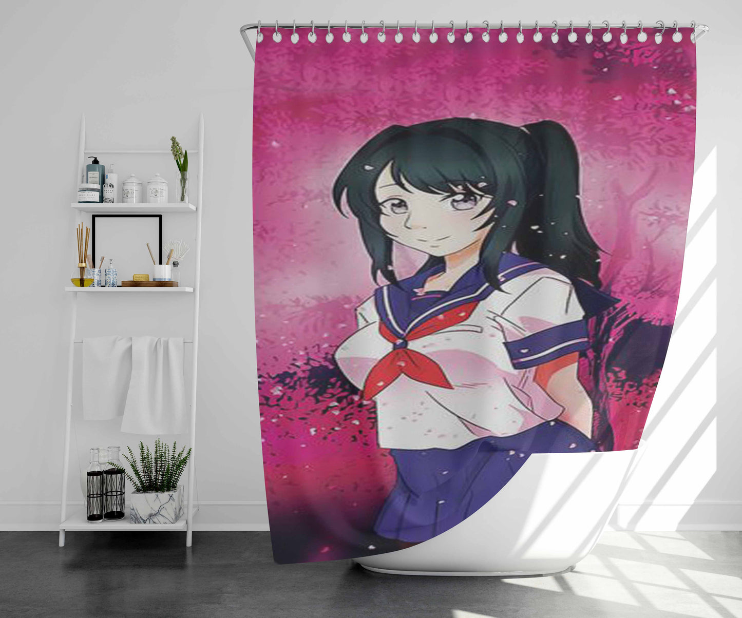 Under The Cherry Blossoms Bathroom Shower Curtain Fabric Waterproof | 66 X 72 Inch