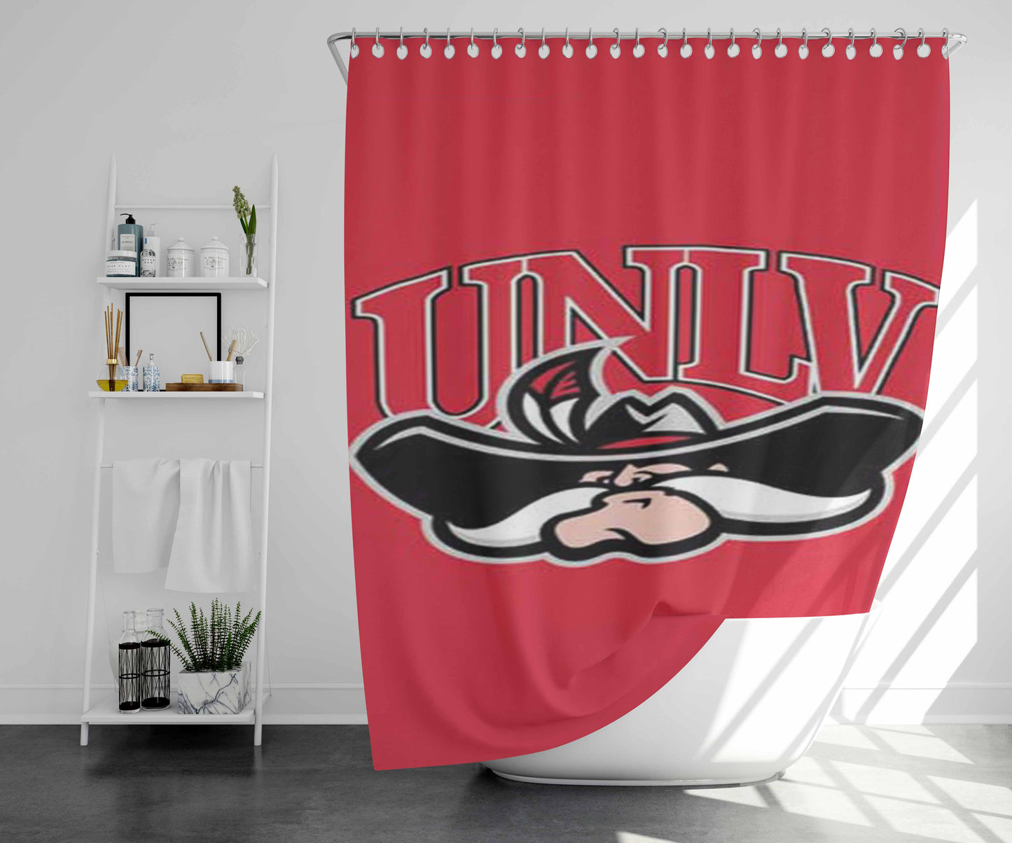 Unlv Rebels Logo On Red Bathroom Shower Curtain Fabric Waterproof | 66 X 72 Inch