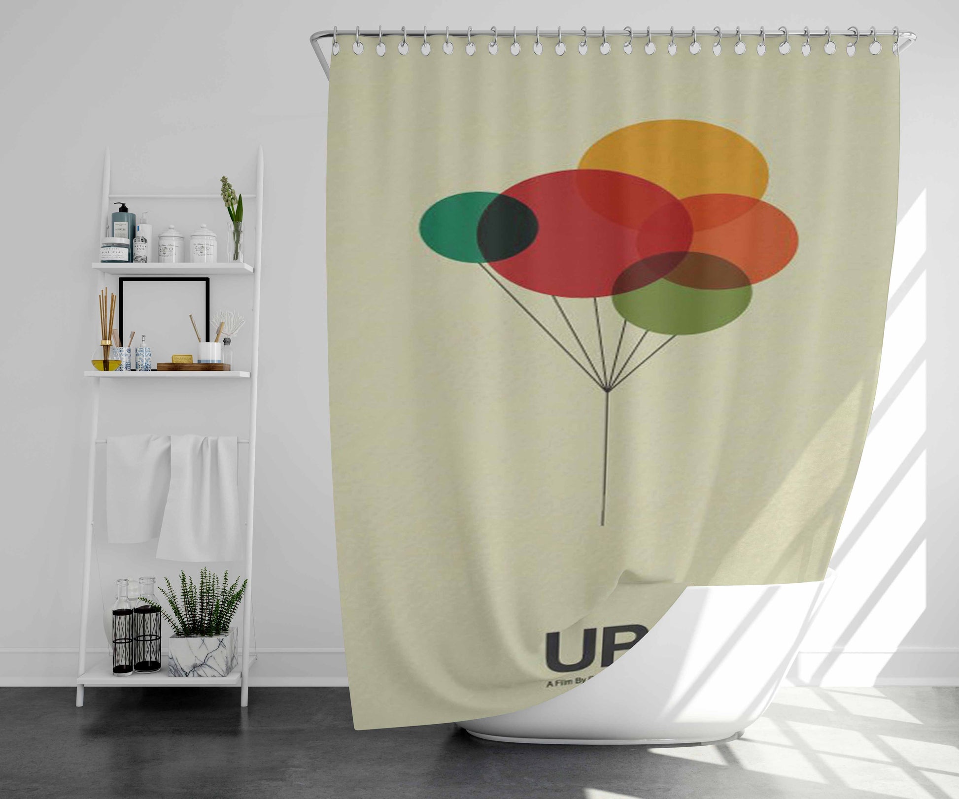 Up Ballon Art Bathroom Shower Curtain Fabric Waterproof | 66 X 72 Inch
