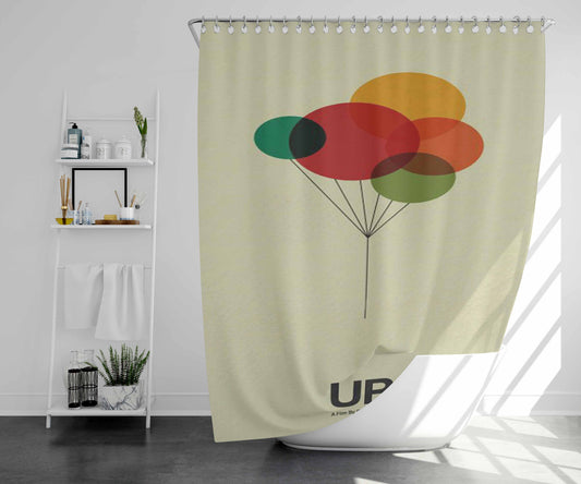 Up Ballon Art Bathroom Shower Curtain Fabric Waterproof | 66 X 72 Inch