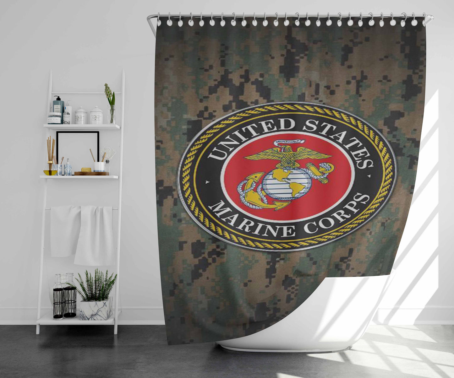 Us Marine Corps Usmc 3 Bathroom Shower Curtain Fabric Waterproof | 66 X 72 Inch