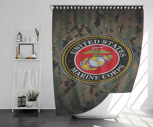 Us Marine Corps Usmc 3 Bathroom Shower Curtain Fabric Waterproof | 66 X 72 Inch