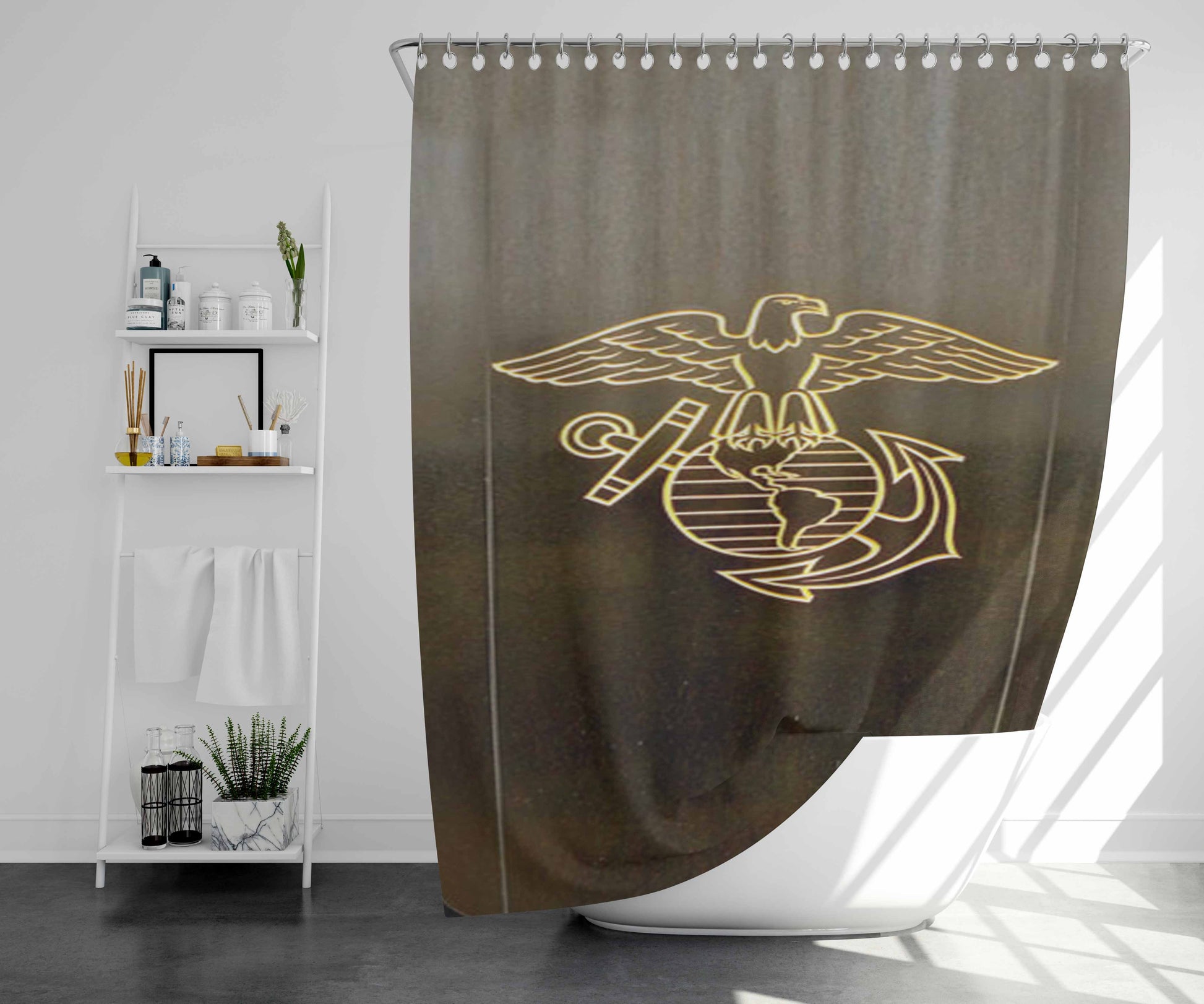 Us Marines Logo Bathroom Shower Curtain Fabric Waterproof | 66 X 72 Inch