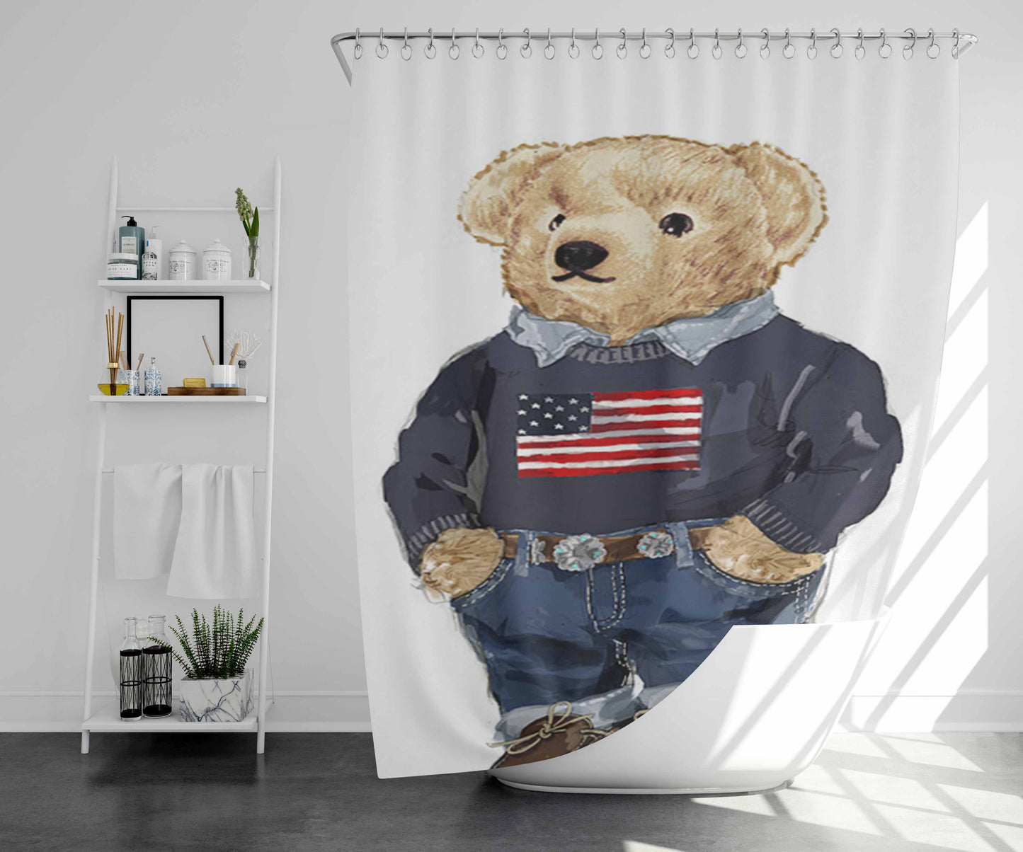 Usa Bear Polo Ralph Lauren Bathroom Shower Curtain Fabric Waterproof | 66 X 72 Inch