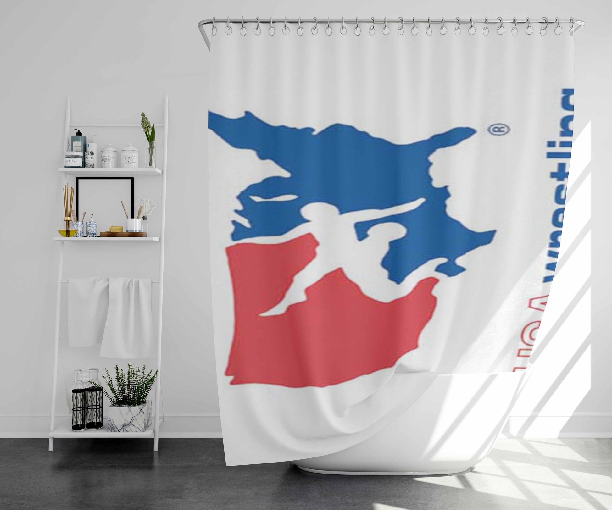 Usa Wrestling Logo Bathroom Shower Curtain Fabric Waterproof | 66 X 72 Inch