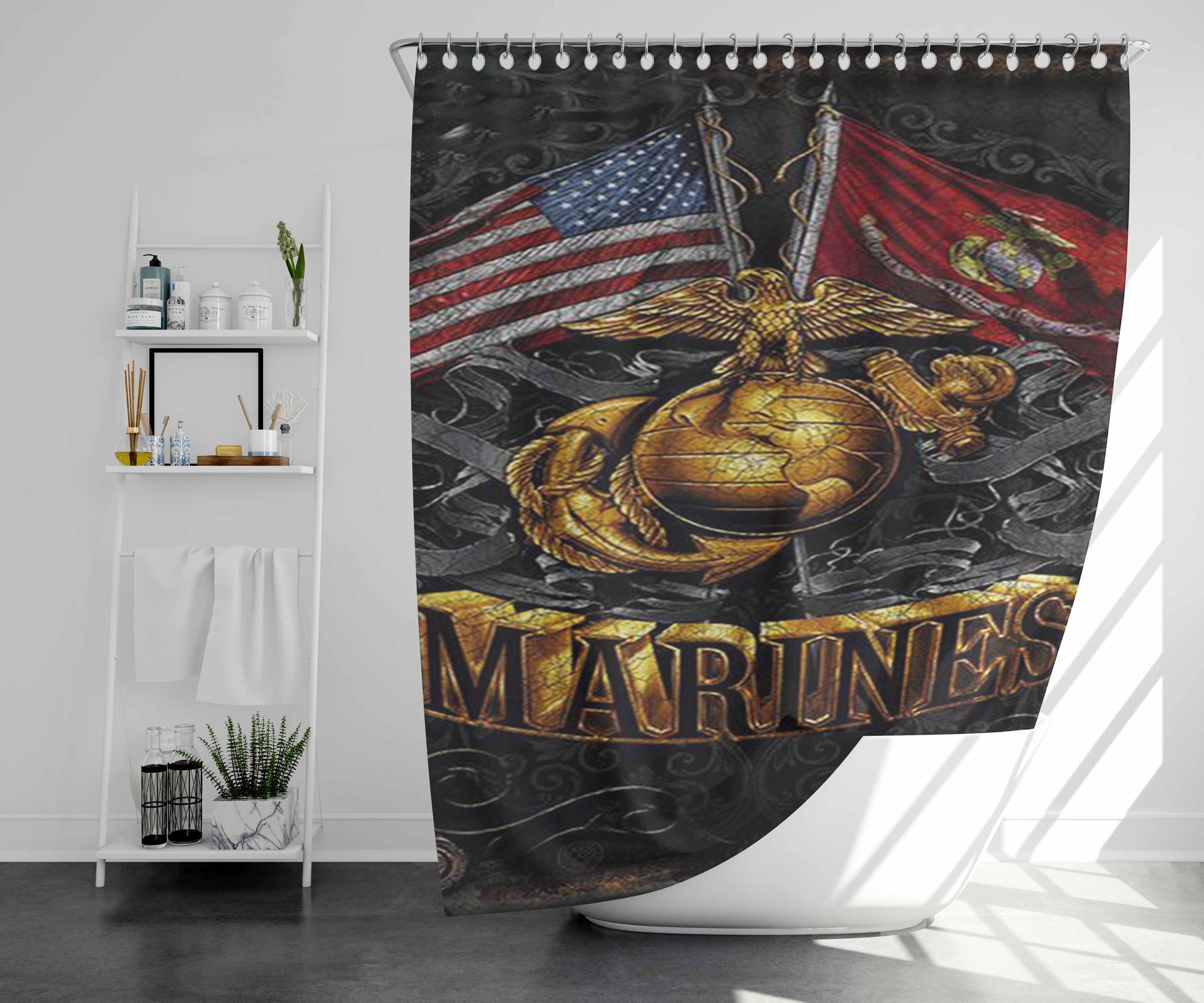Usmc Marine Logo Bathroom Shower Curtain Fabric Waterproof | 66 X 72 Inch