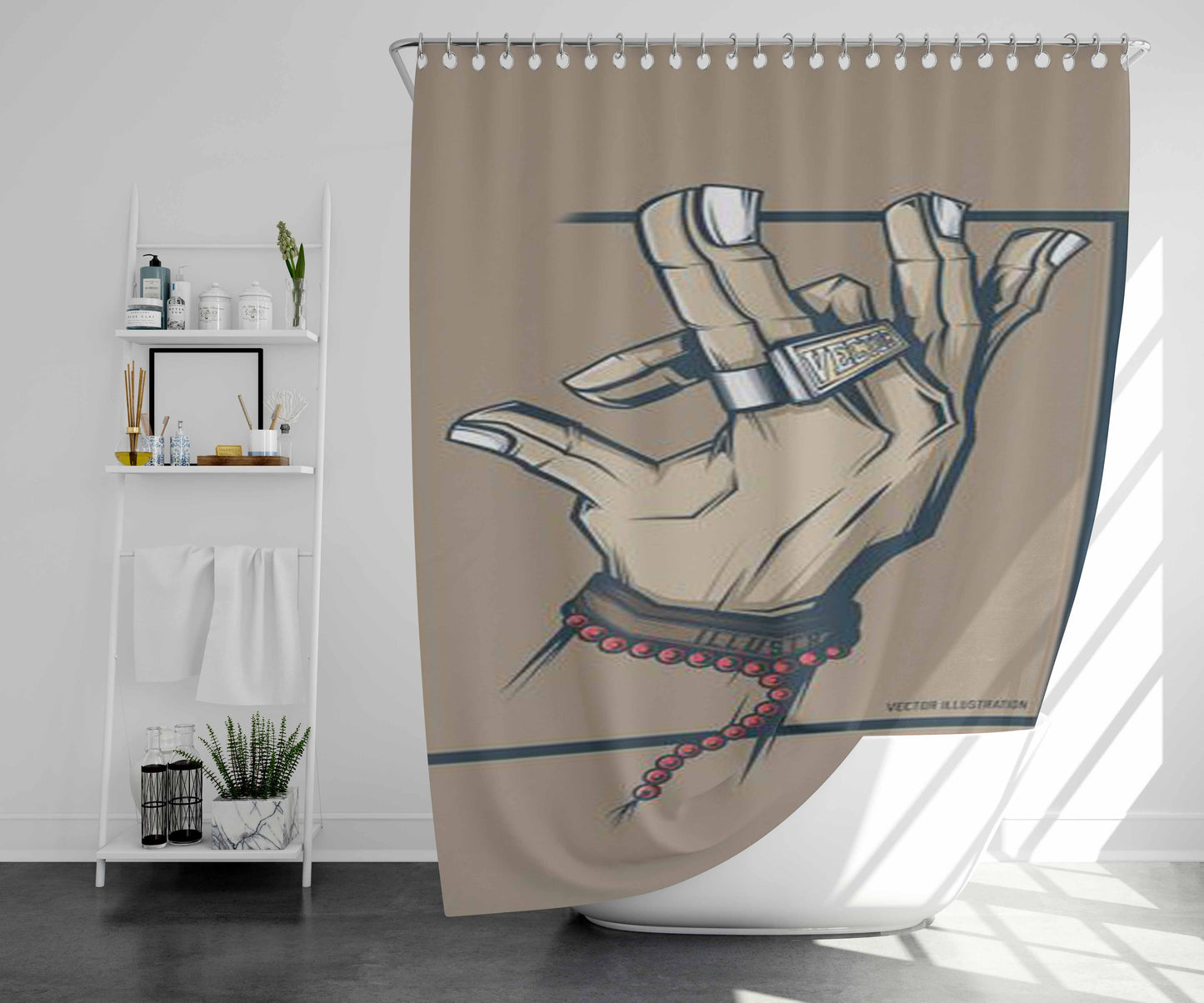Vektor Illustration Bathroom Shower Curtain Fabric Waterproof | 66 X 72 Inch