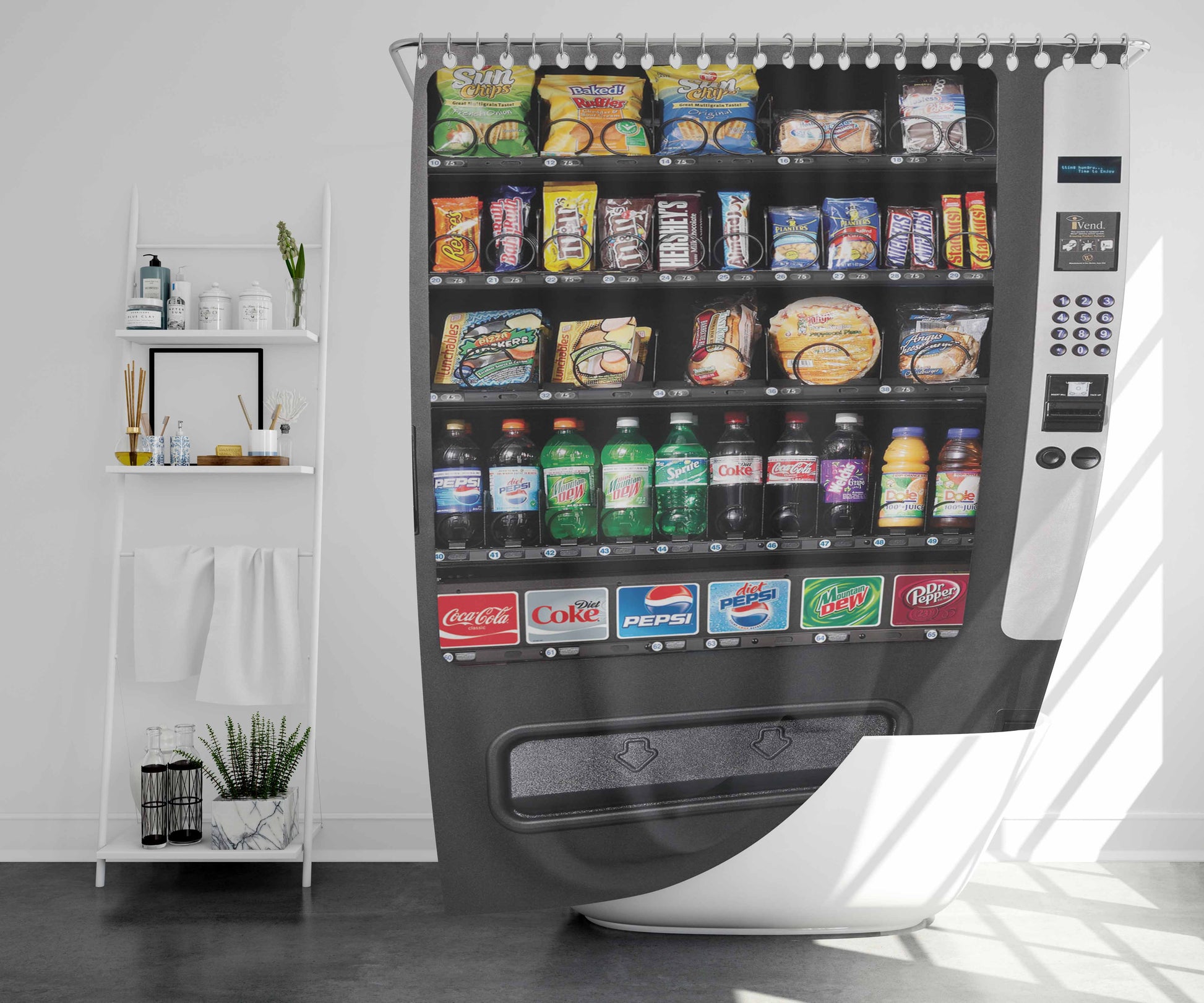 Vending Machine Bathroom Shower Curtain Fabric Waterproof | 66 X 72 Inch