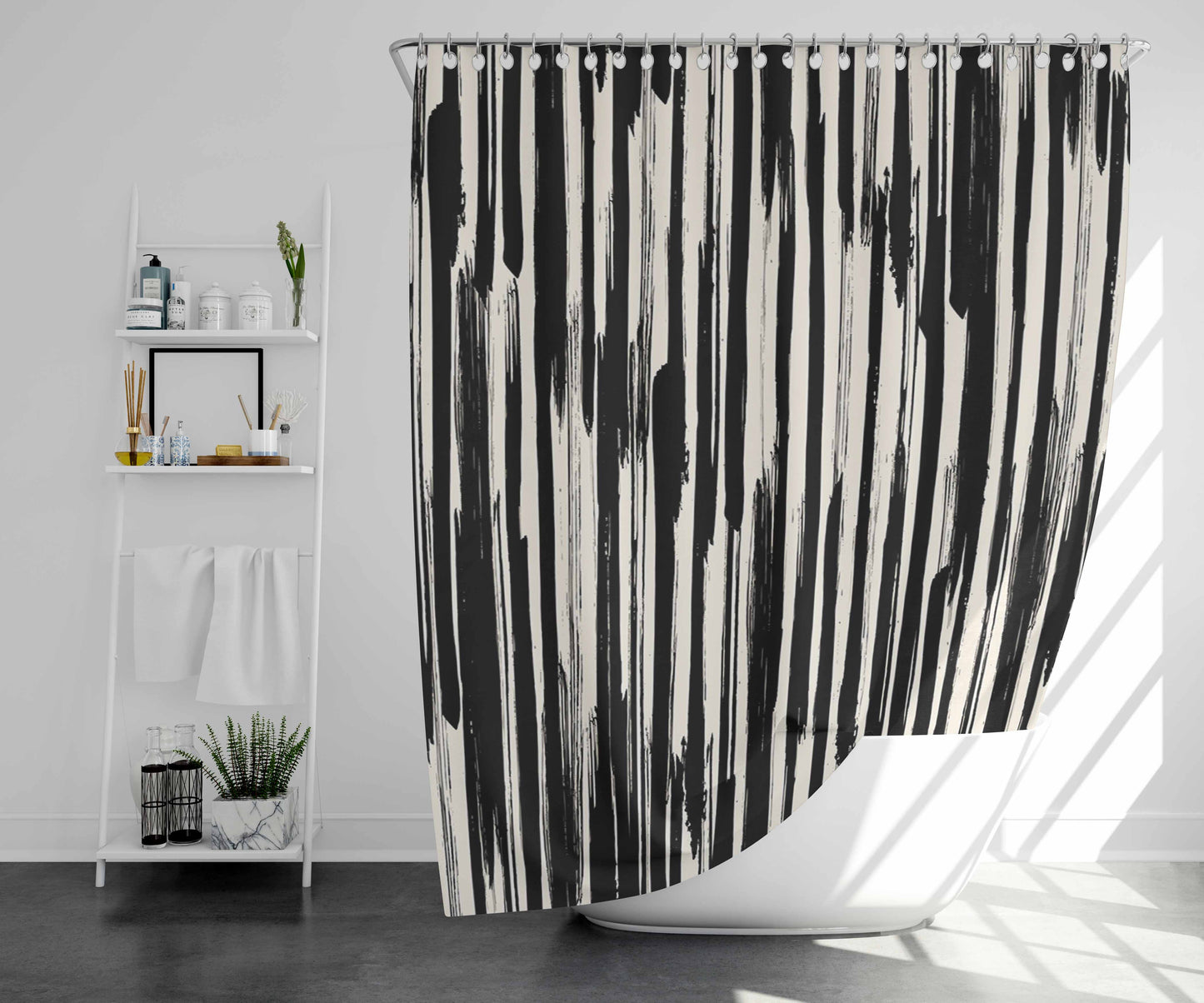 Vertical Hand Painted Stripe Bathroom Shower Curtain Fabric Waterproof | 66 X 72 Inch