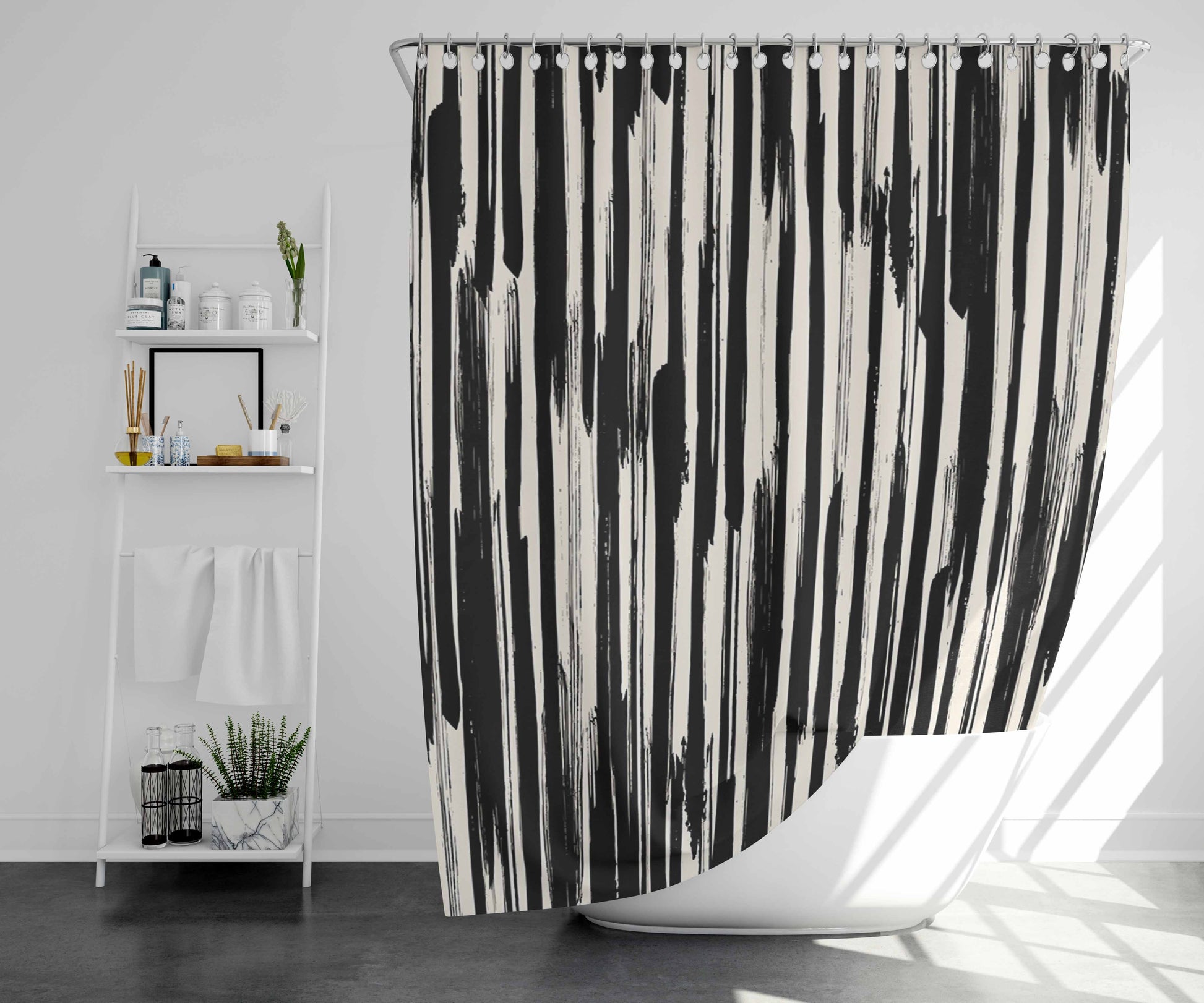 Vertical Hand Painted Stripe Bathroom Shower Curtain Fabric Waterproof | 66 X 72 Inch