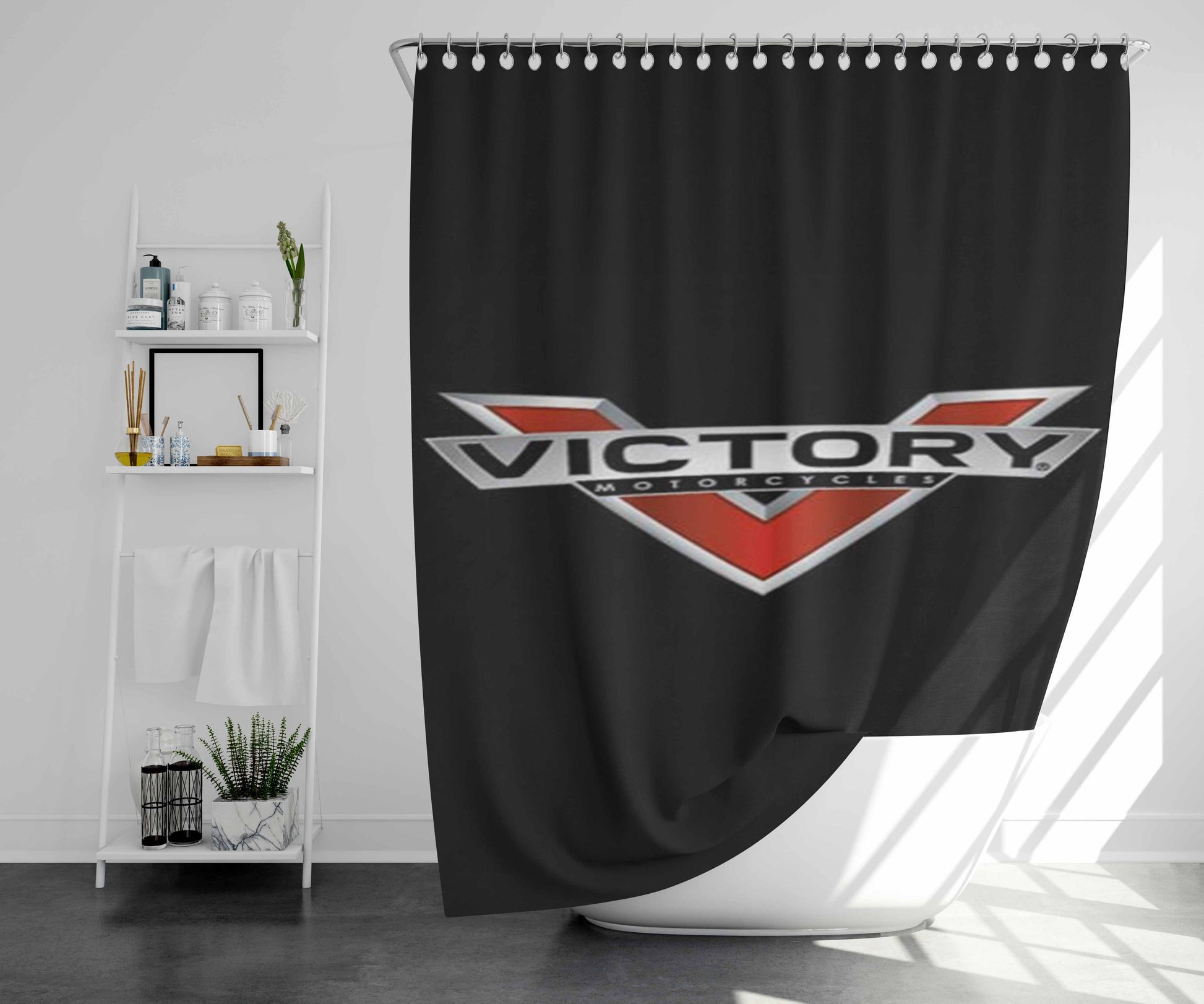 Victory Motor Cycles Logo Bathroom Shower Curtain Fabric Waterproof | 66 X 72 Inch