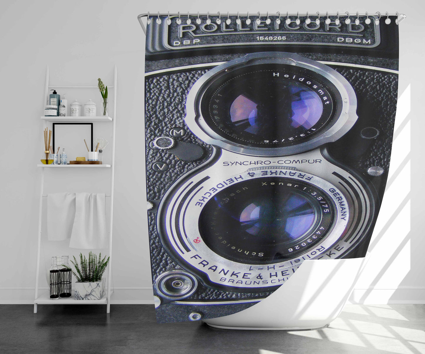 Vintage Camera Rolleiflex Dual Lens Bathroom Shower Curtain Fabric Waterproof | 66 X 72 Inch