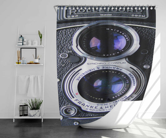 Vintage Camera Rolleiflex Dual Lens Bathroom Shower Curtain Fabric Waterproof | 66 X 72 Inch