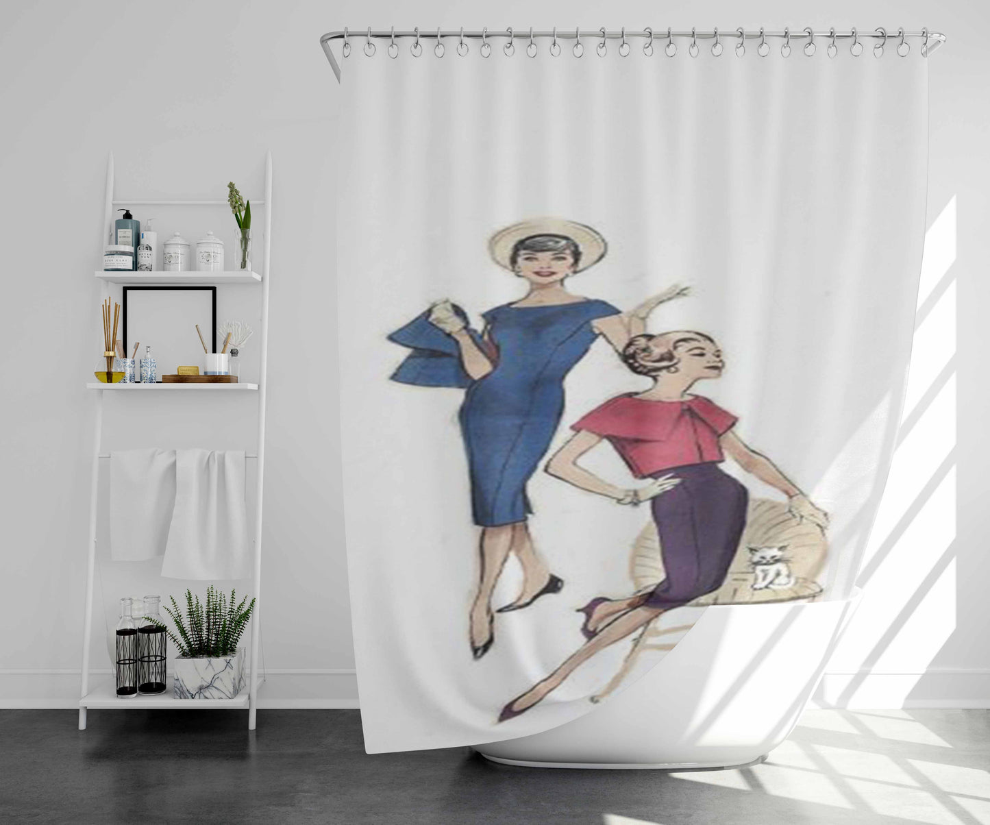 Vintage Daily Dress Sketch Bathroom Shower Curtain Fabric Waterproof | 66 X 72 Inch