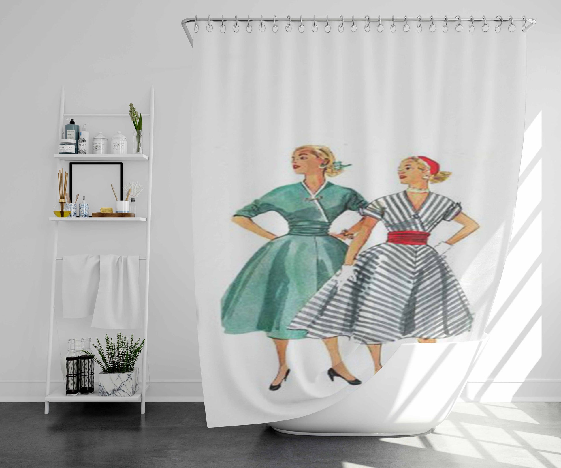 Vintage Dress Sketch Bathroom Shower Curtain Fabric Waterproof | 66 X 72 Inch