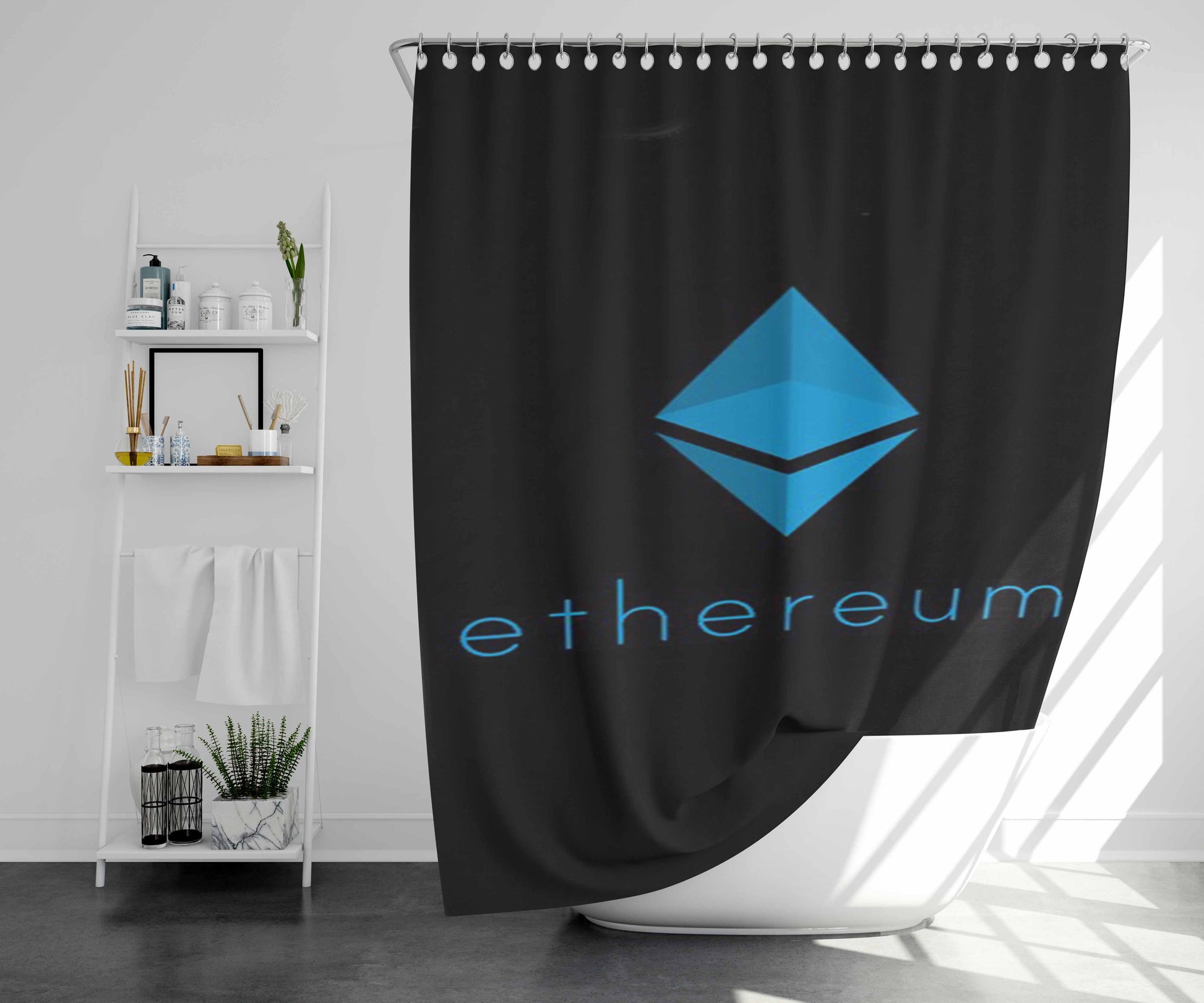 Vintage Ethereum Cryptocurrency Logo Bathroom Shower Curtain Fabric Waterproof | 66 X 72 Inch