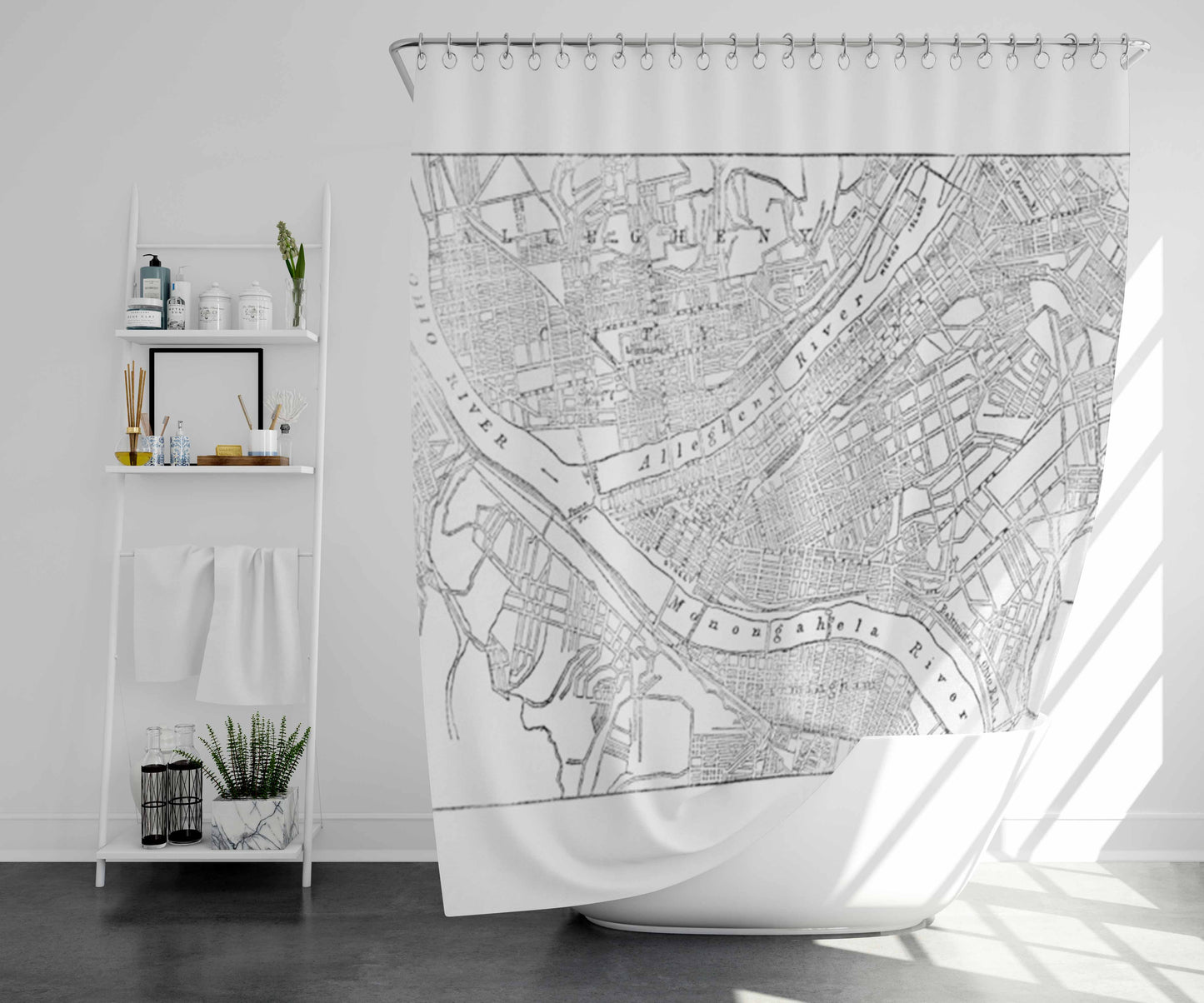 Vintage Map Of Pittsburgh Pa (1885) Bathroom Shower Curtain Fabric Waterproof | 66 X 72 Inch