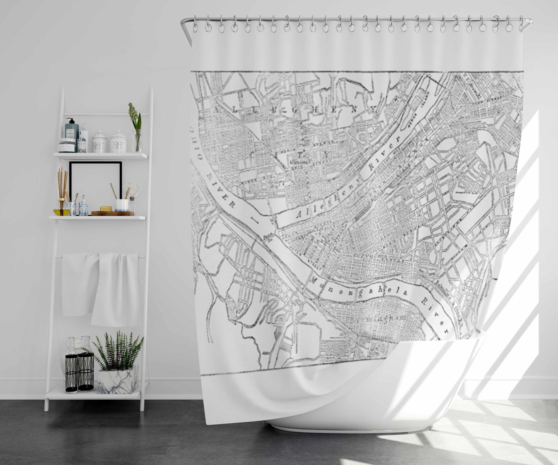 Vintage Map Of Pittsburgh Pa (1885) Bathroom Shower Curtain Fabric Waterproof | 66 X 72 Inch