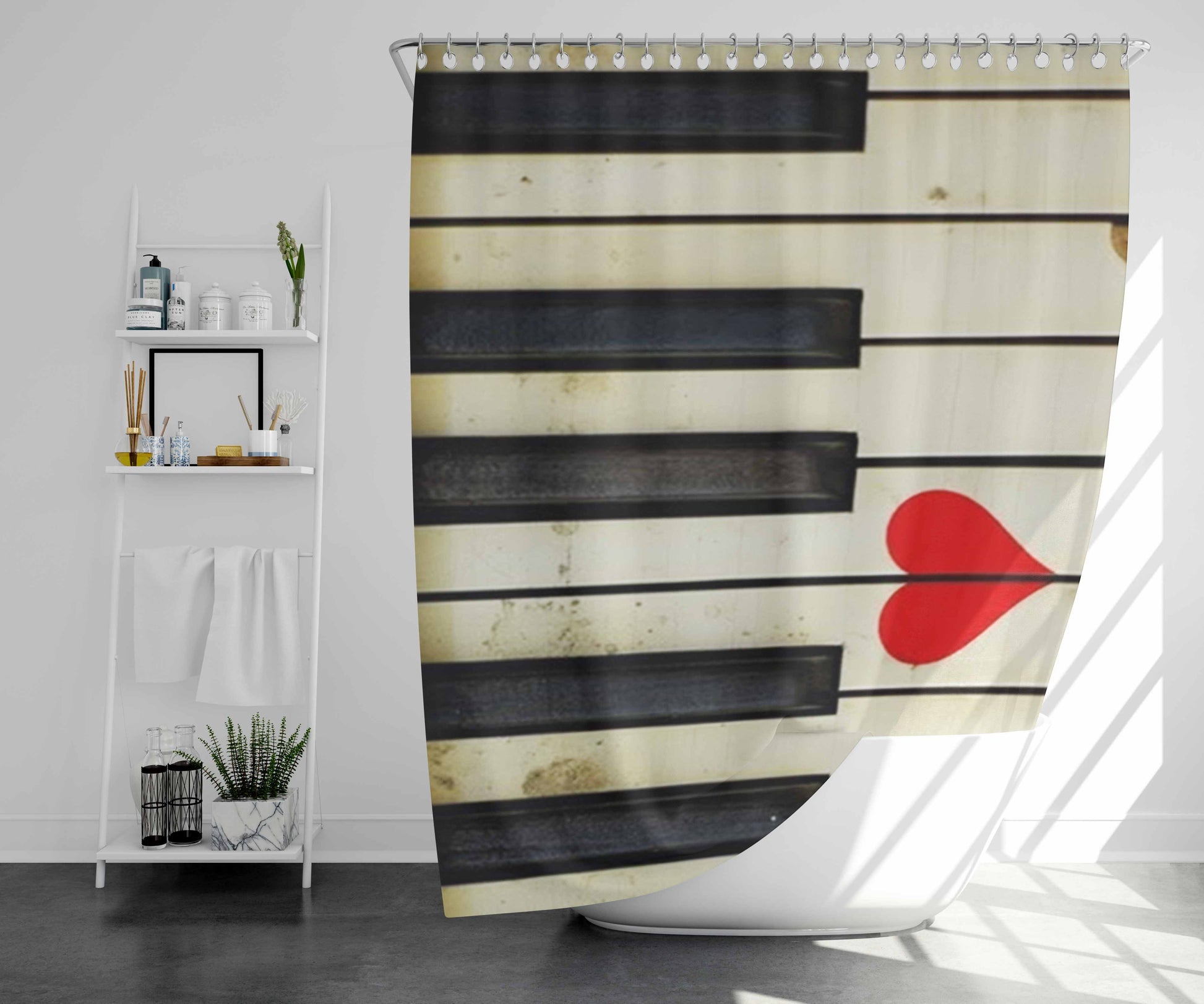 Vintage Piano Heart Bathroom Shower Curtain Fabric Waterproof | 66 X 72 Inch