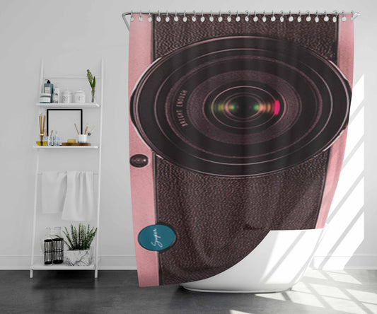 Vintage Pink Camera Bathroom Shower Curtain Fabric Waterproof | 66 X 72 Inch