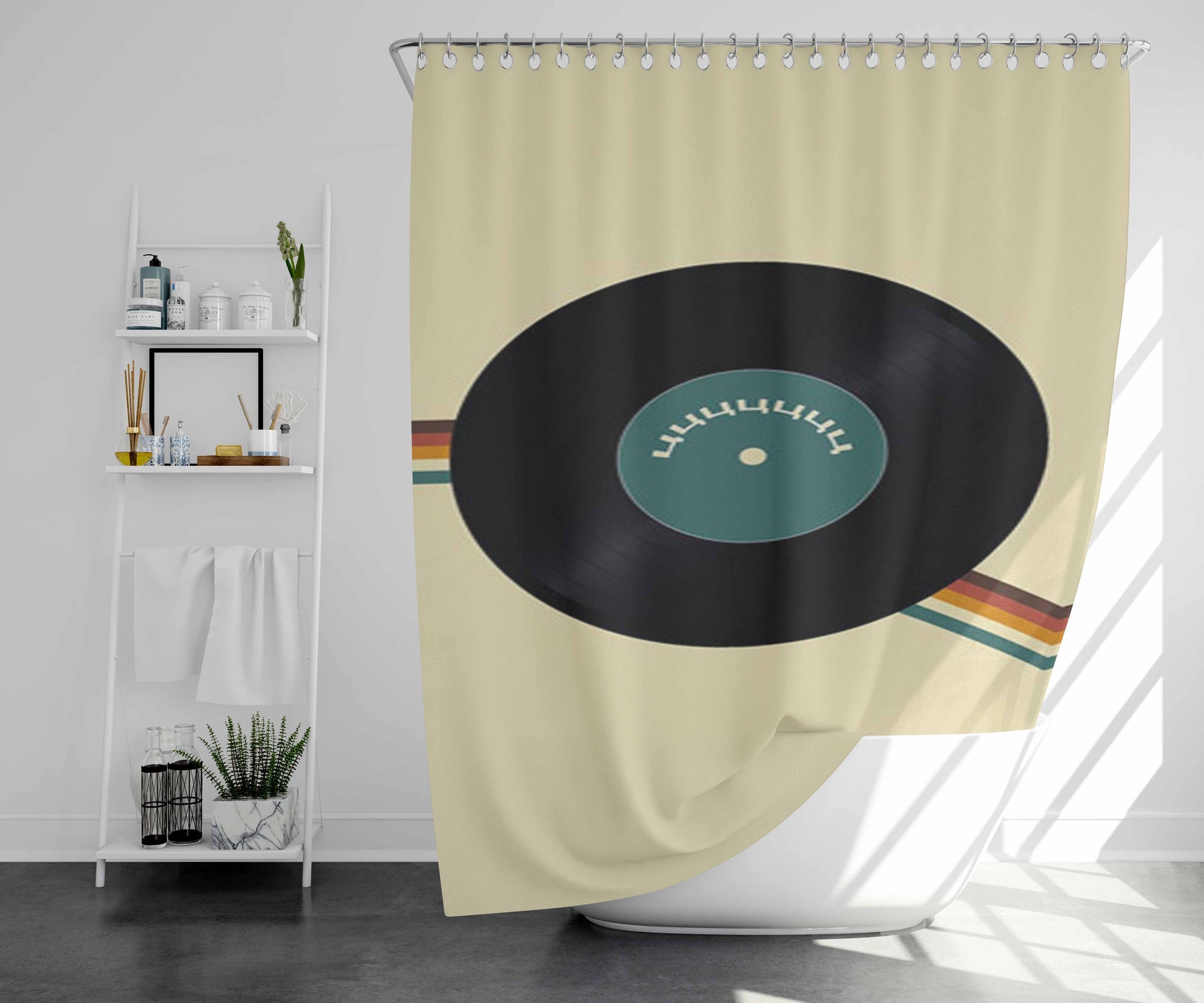 Vinyl Retro Logo Bathroom Shower Curtain Fabric Waterproof | 66 X 72 Inch