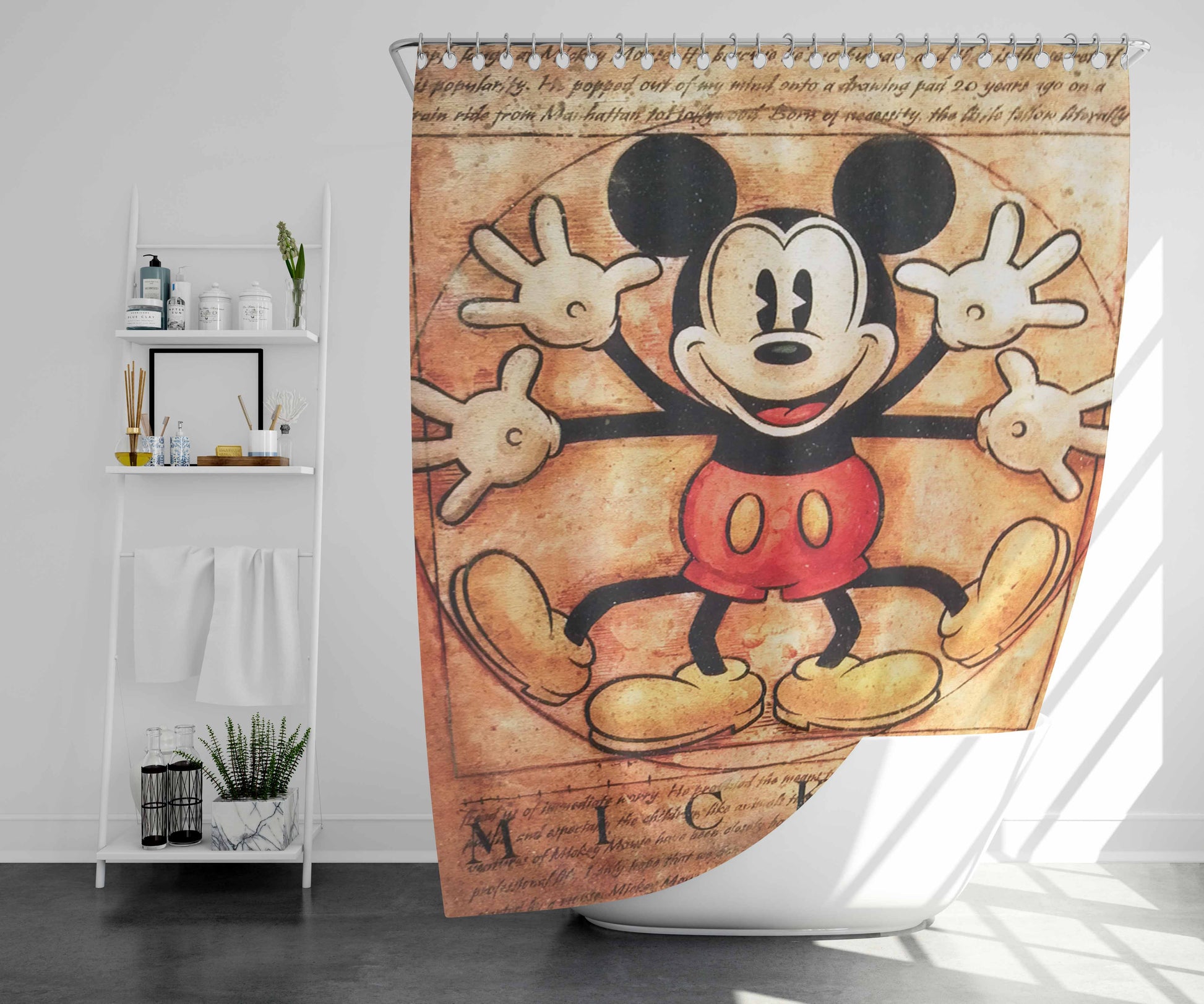 Vitruvian Mickey Mouse Bathroom Shower Curtain Fabric Waterproof | 66 X 72 Inch