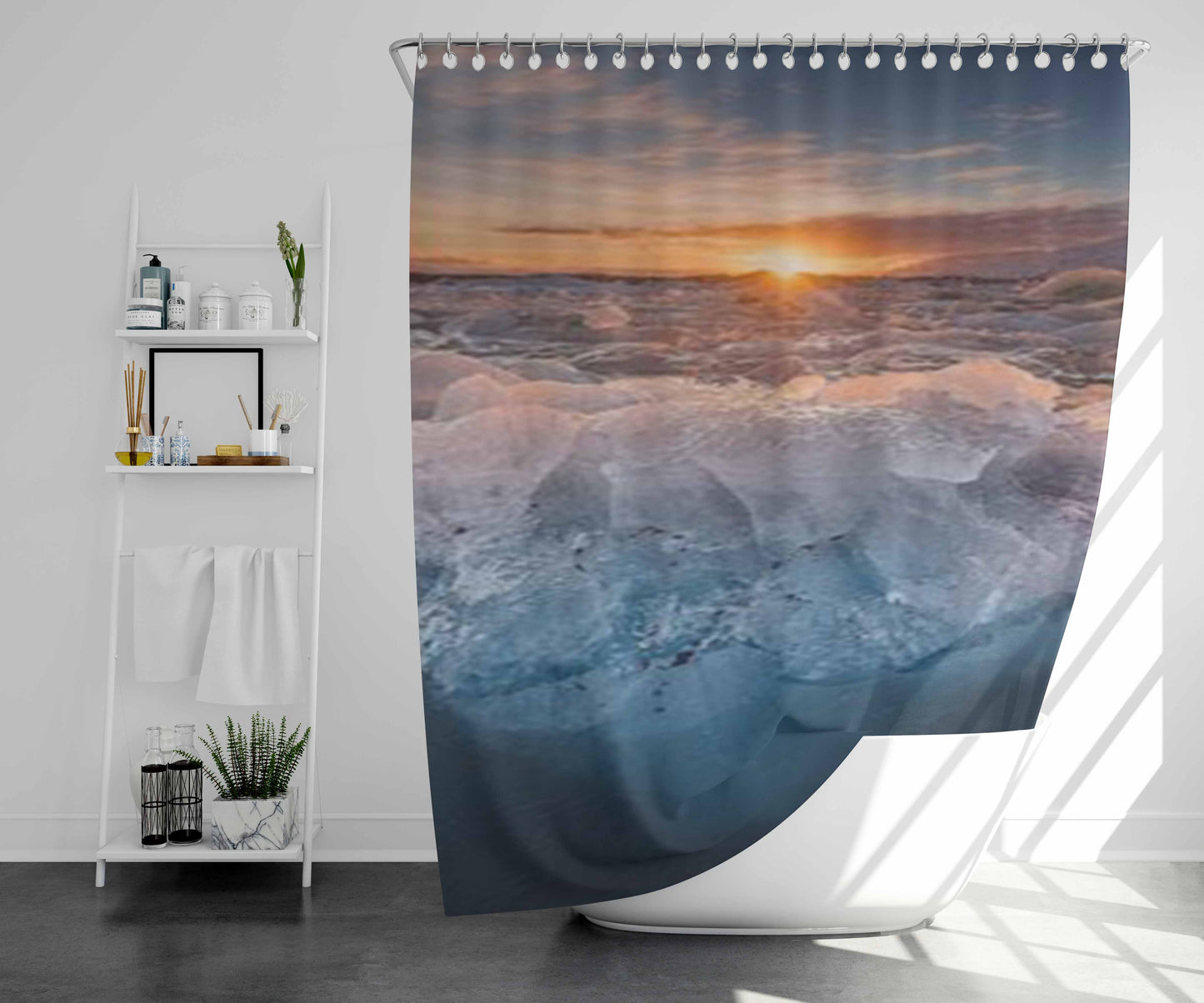 Voda Led Sneg Solnce Rassvet Bathroom Shower Curtain Fabric Waterproof | 66 X 72 Inch
