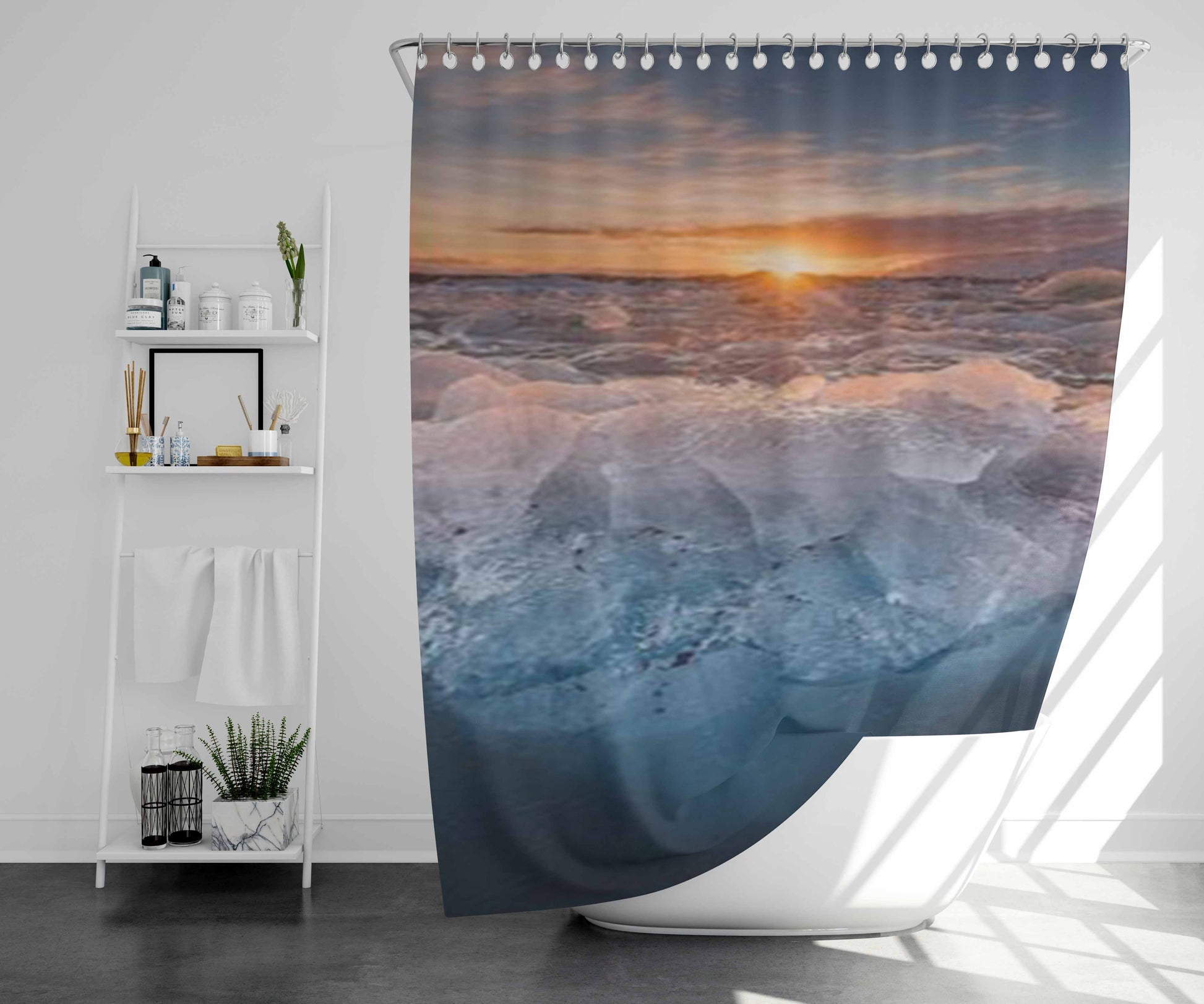 Voda Led Sneg Solnce Rassvet Bathroom Shower Curtain Fabric Waterproof | 66 X 72 Inch