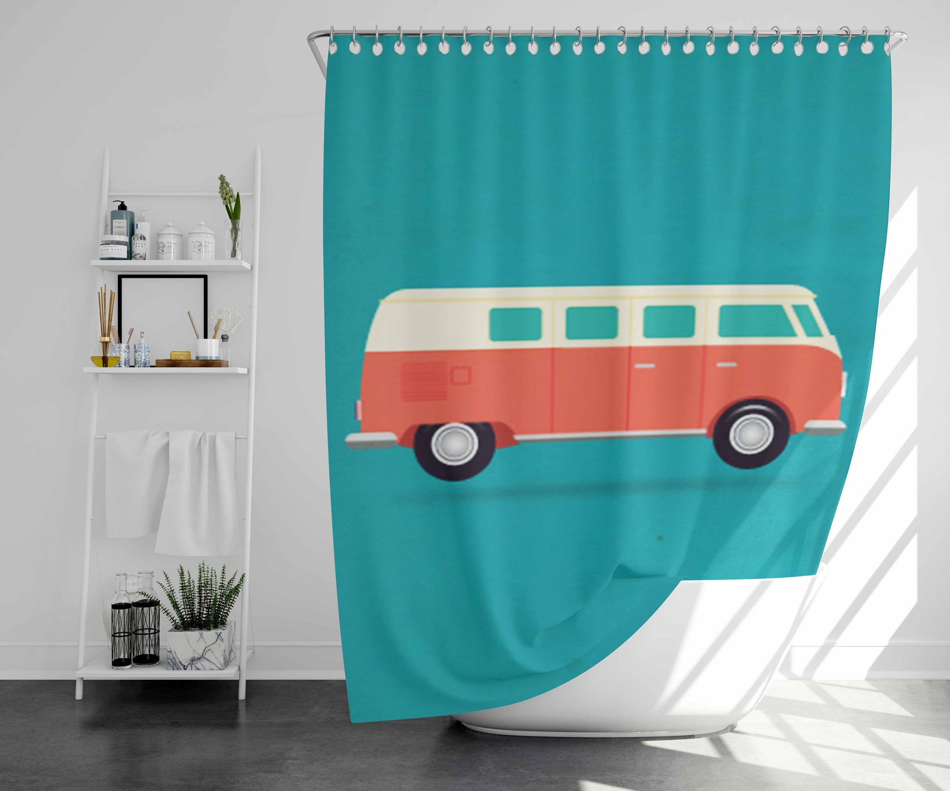 Vw Camper Bathroom Shower Curtain Fabric Waterproof | 66 X 72 Inch