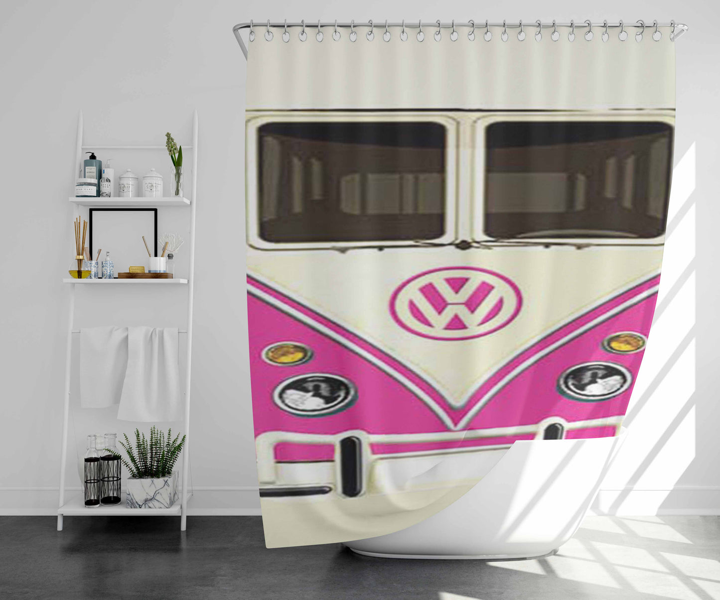 Vw Van Pink Bathroom Shower Curtain Fabric Waterproof | 66 X 72 Inch